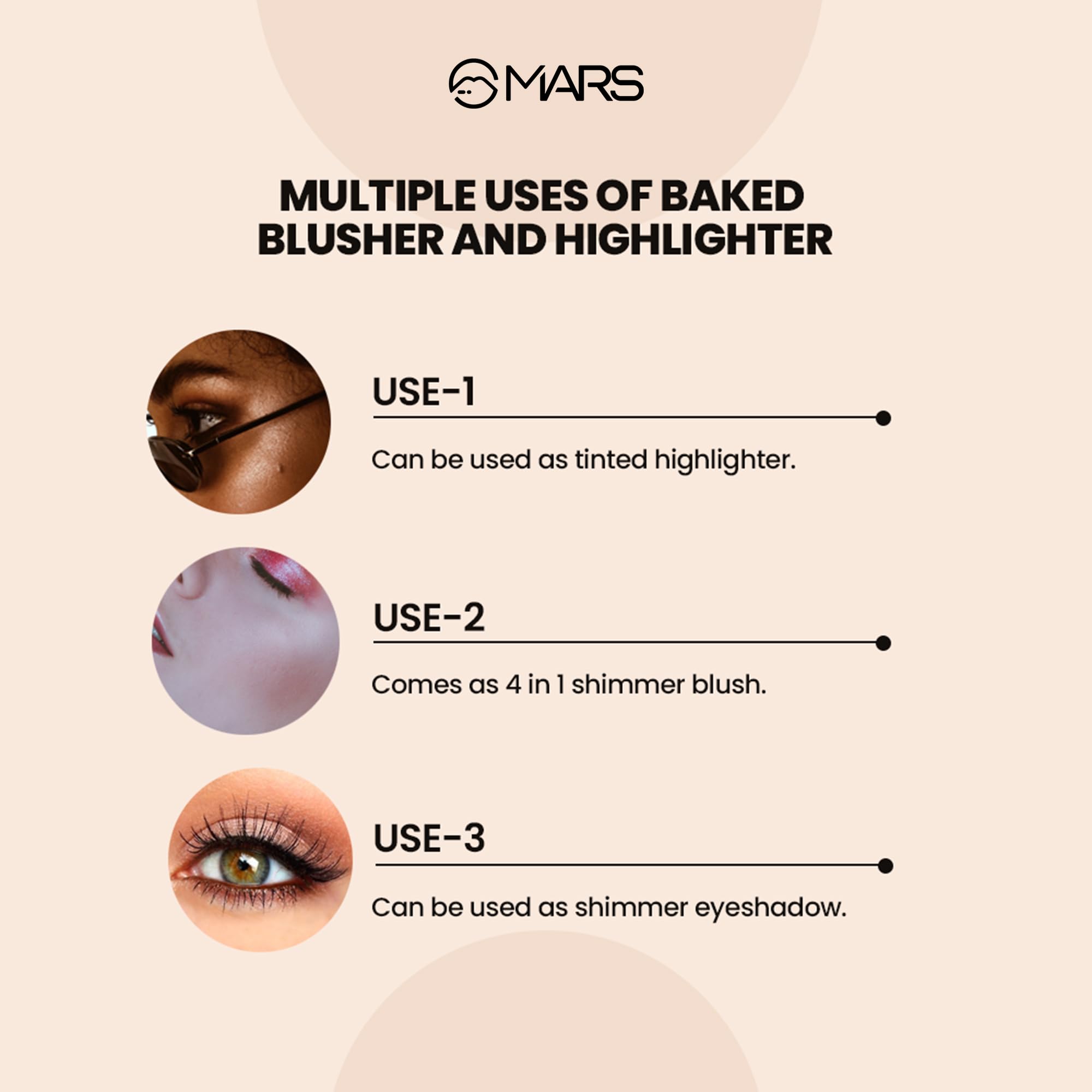 MARS Baked Blusher & Highlighter Palette - Radiant Glow, Long-Lasting Face Makeup (6g, Shade-02) | Perfect for Everyday Wear & Special Occasions