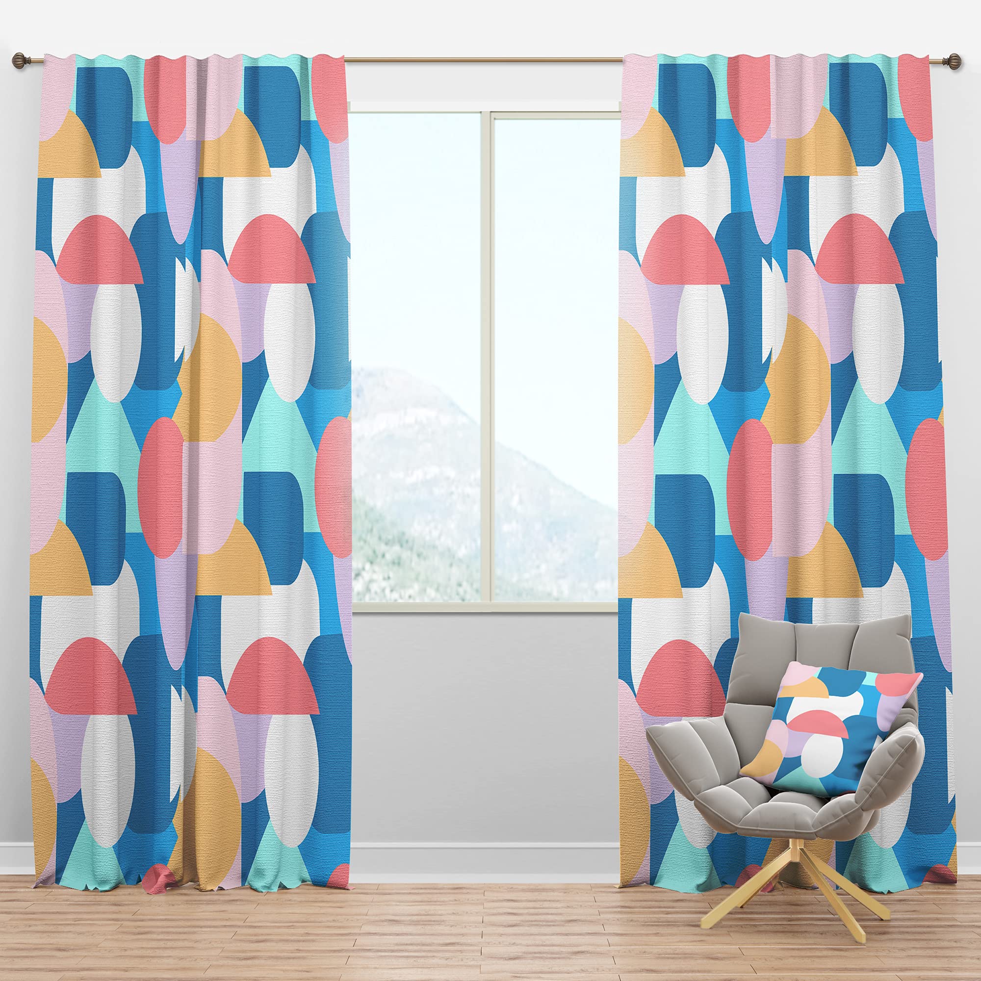Retro Geometric Abstract Blackout Curtains - Thermal Insulated Single Panel (52x90 inches) for Bedroom & Living Room - Noise Reducing & Energy Saving Window Drapes for Better Sleep & Home Decor