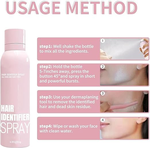 Best Hair Identifier Spray for Women's Face Shaving & Dermaplaning - Skin & Body Hair Detection Spray with Razors | Perfect Gift for Women | Ideal for At-Home Facial Hair Removal & Pre-Shave Preparation