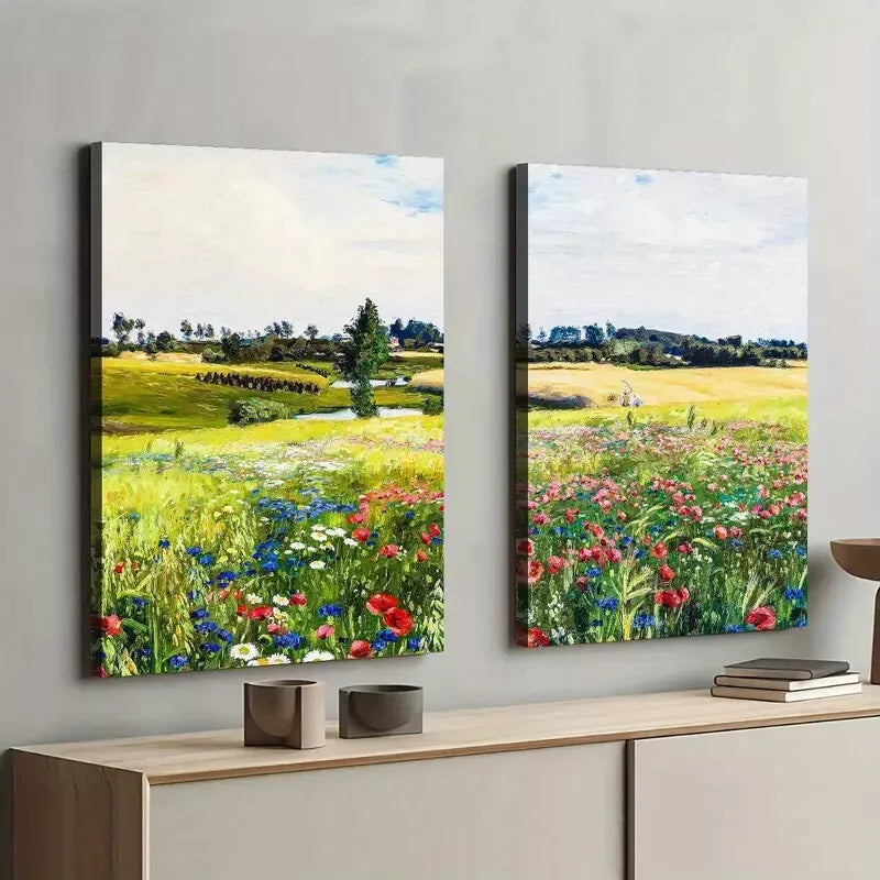 2-Piece Vibrant Floral Landscape Meadow Framed Wall Art - 50x75cm High Quality Canvas Print | 100% Australian Made | Ready to Hang | Perfect for Living Room, Bedroom & Office Decor