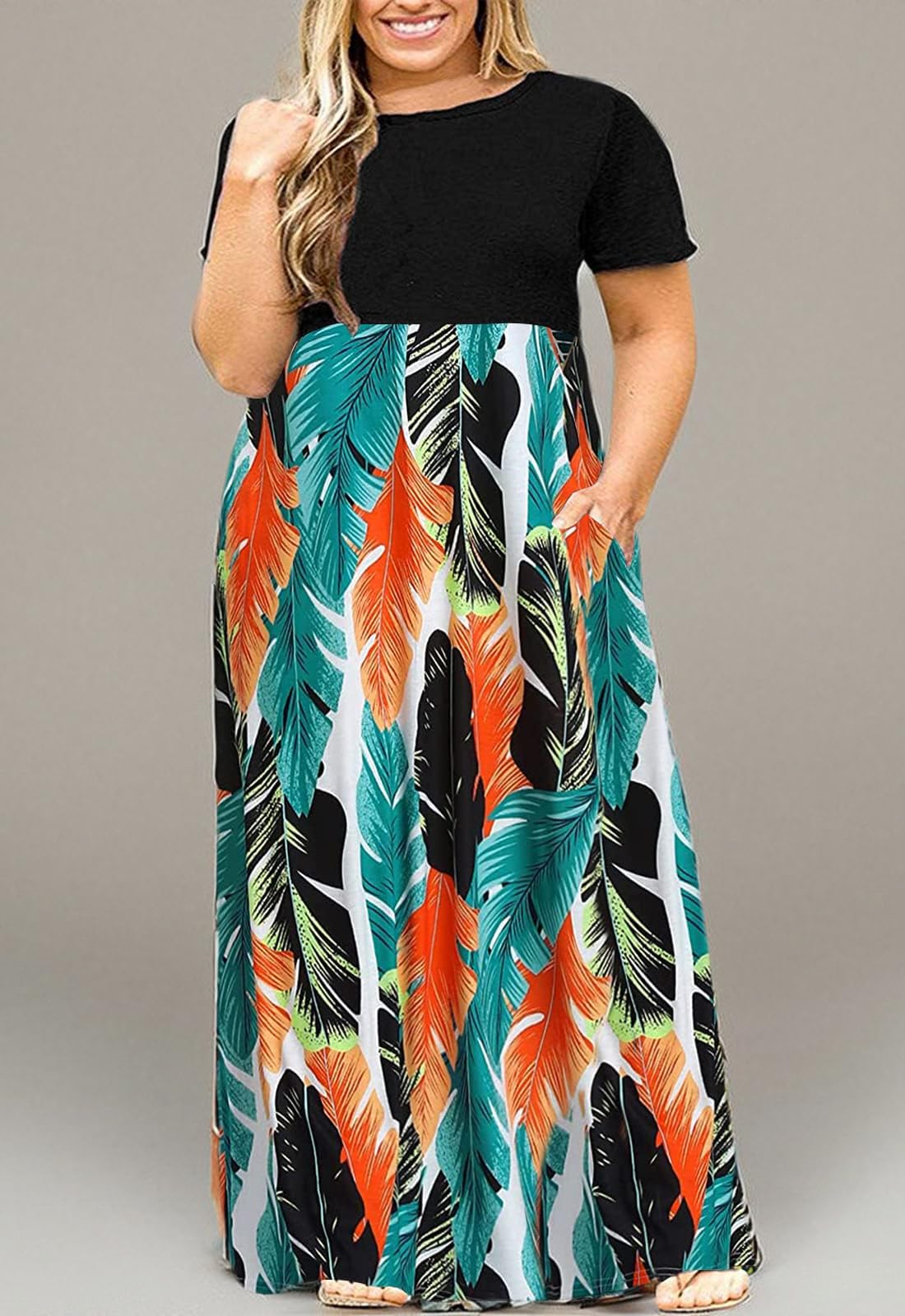 Kancystore Women's Plus Size Short Sleeve Maxi Dress with Pockets - Loose Fit Casual Summer Dress for Beach, Vacation & Everyday Wear