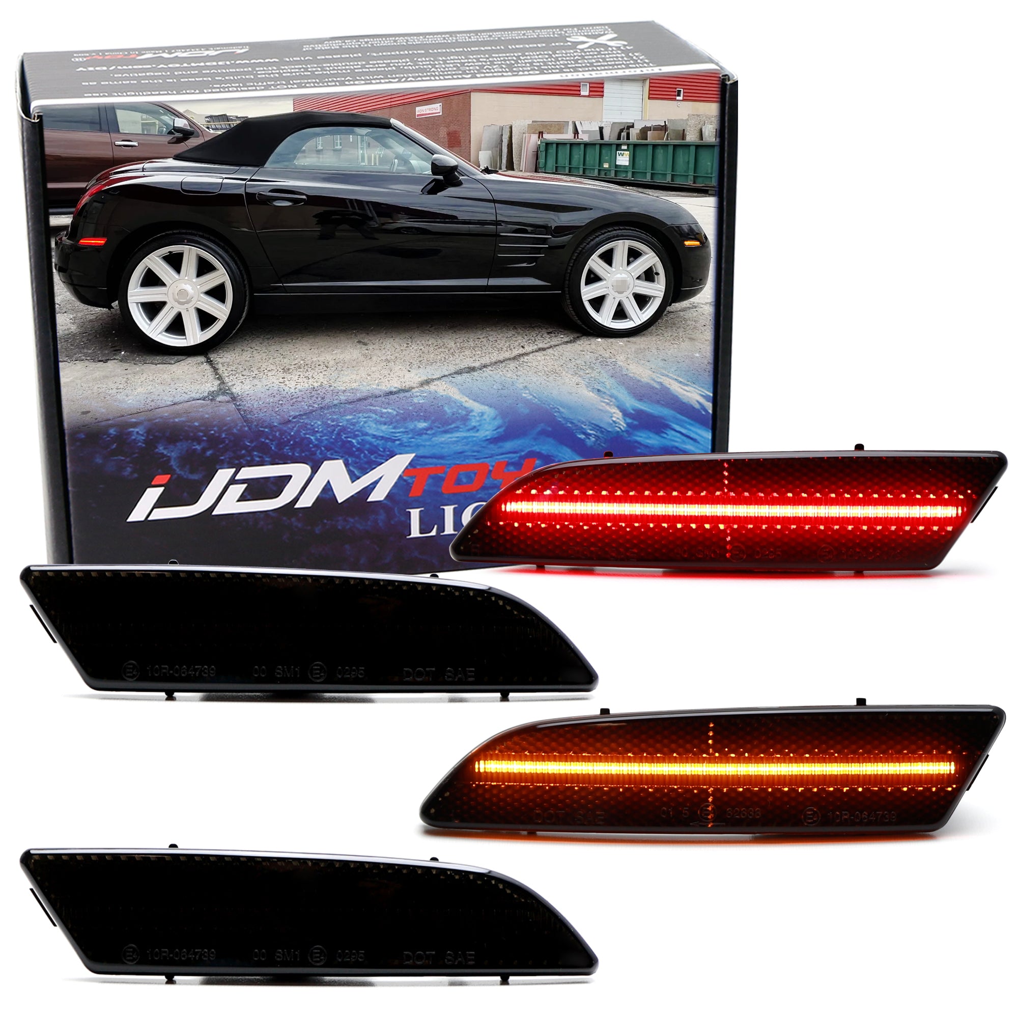 4-Piece Set Smoke Lens Amber/Red Full LED Side Marker Lights for Chrysler Crossfire - Upgrade Your Car's Style & Safety for Night Driving