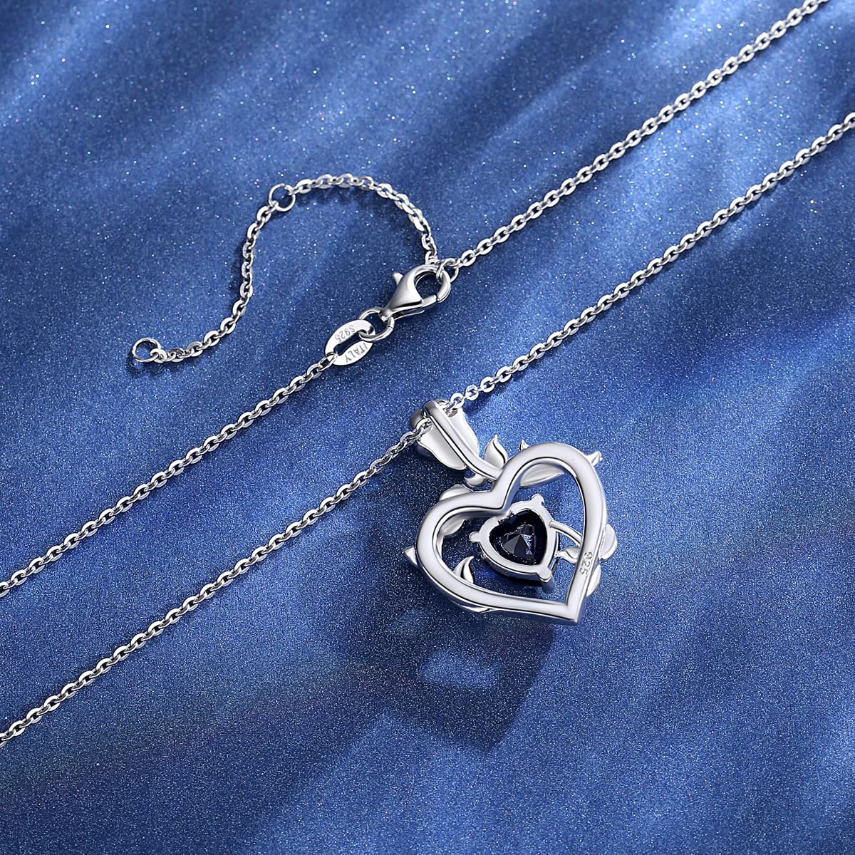 AGVANA Sterling Silver Rose Flower Heart Birthstone Necklace for Women - Dreamy Rose Pendant Fine Jewelry, 18