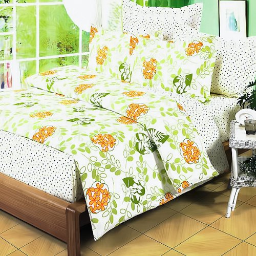 Blancho Bedding - Summer Leaf 100% Cotton 4-Piece Comforter Cover Set with Duvet Cover (Full/Queen Size) for Cozy Bedroom Decor & Guest Room Styling