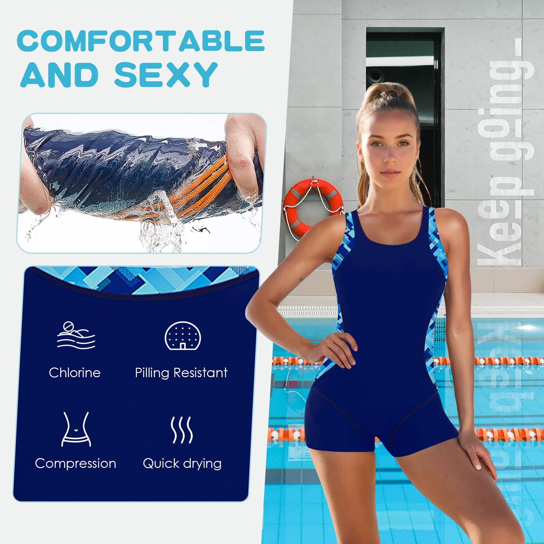 Zando Women's One Piece Swimsuit - Tummy Control Boyleg Bathing Suit with Sporty Boyshorts | Perfect for Swimming, Beach Vacation & Water Sports