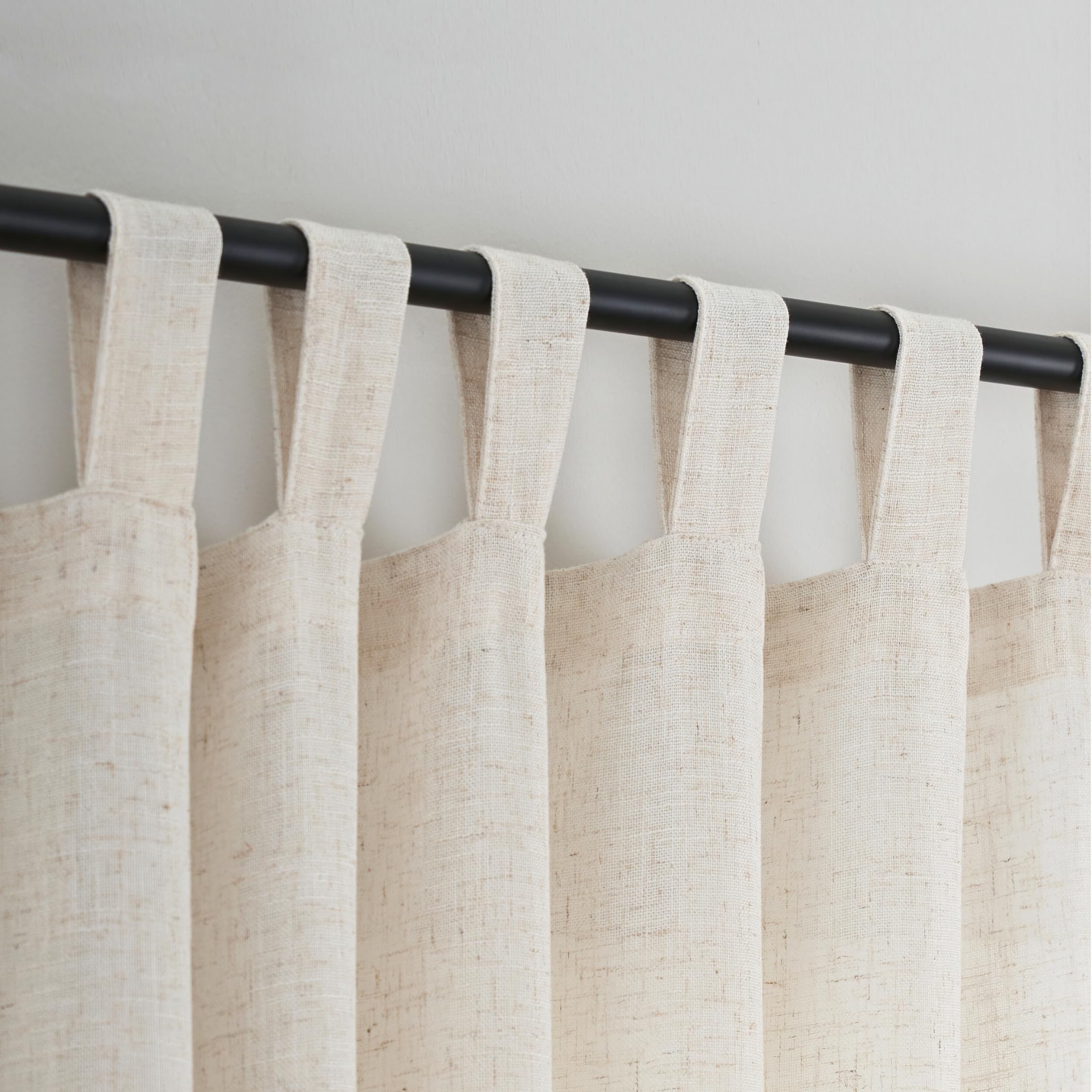 VOILYBIRD Natural Linen Semi-Sheer Curtains 52x108 Inches - Light Filtering Tab Top Window Drapes for Living Room, Bedroom & Office (Set of 2 Panels) | Elegant Home Decor & Sun Protection