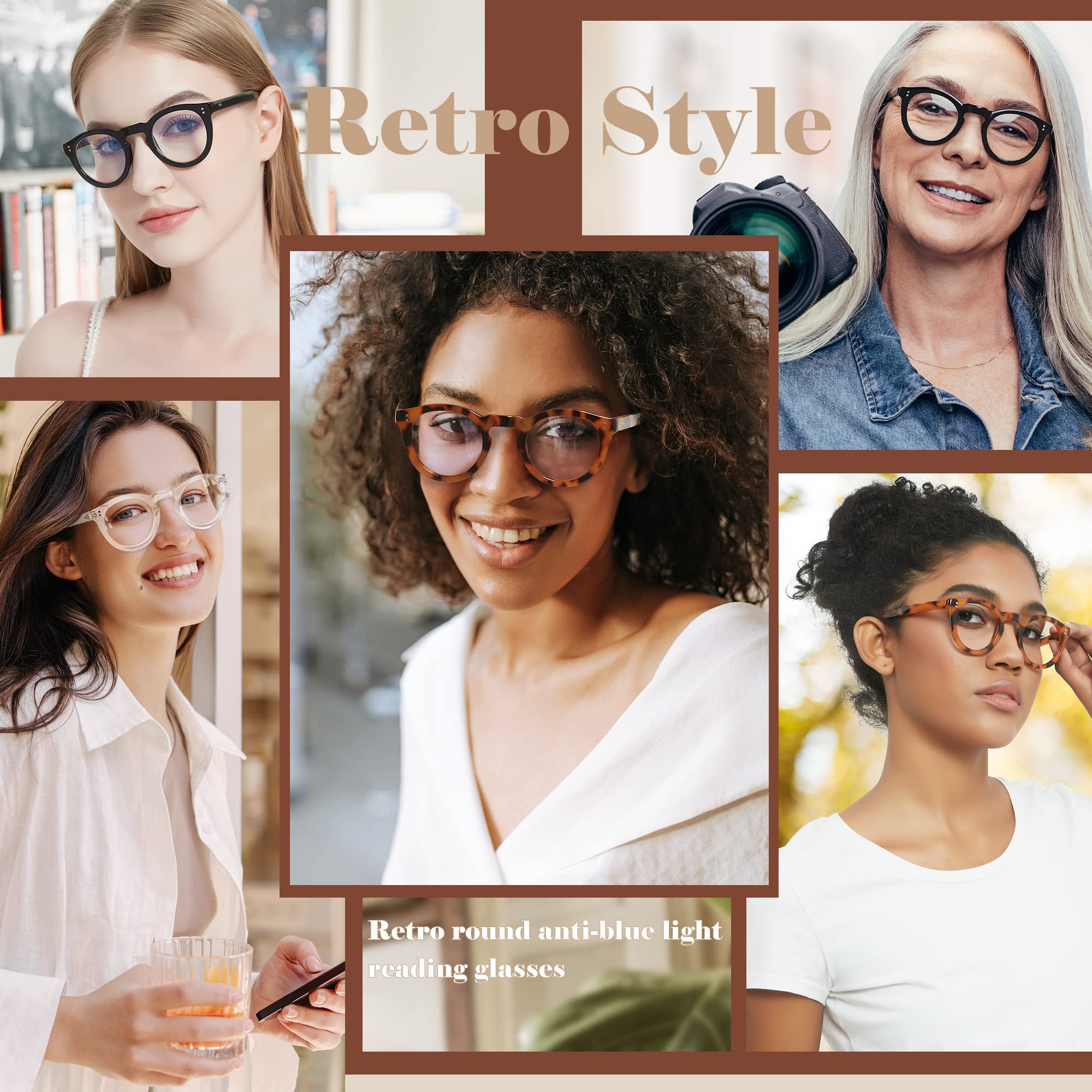 Blue Light Blocking Reading Glasses for Women - Retro Round Anti UV Computer Eyeglasses with Clear Lenses (Clara Style) - Perfect for Reading, Working on Screens & Nighttime Eye Protection