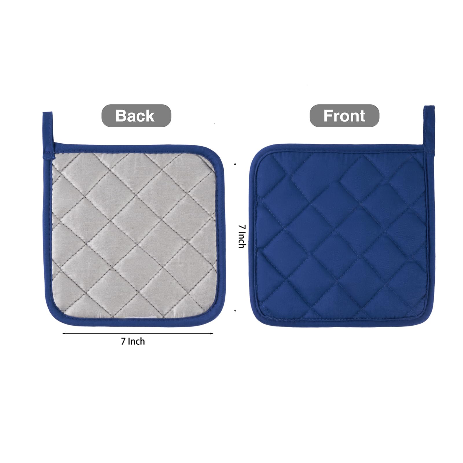 Heat Resistant Cotton Kitchen Pot Holders Set - 7 x 7 Inch (Set of 6) Blue Terry Cloth Potholders with Trivets & Coasters for Cooking, Baking & Serving Hot Dishes - Perfect for Everyday Kitchen Use & Hosting Dinner Parties