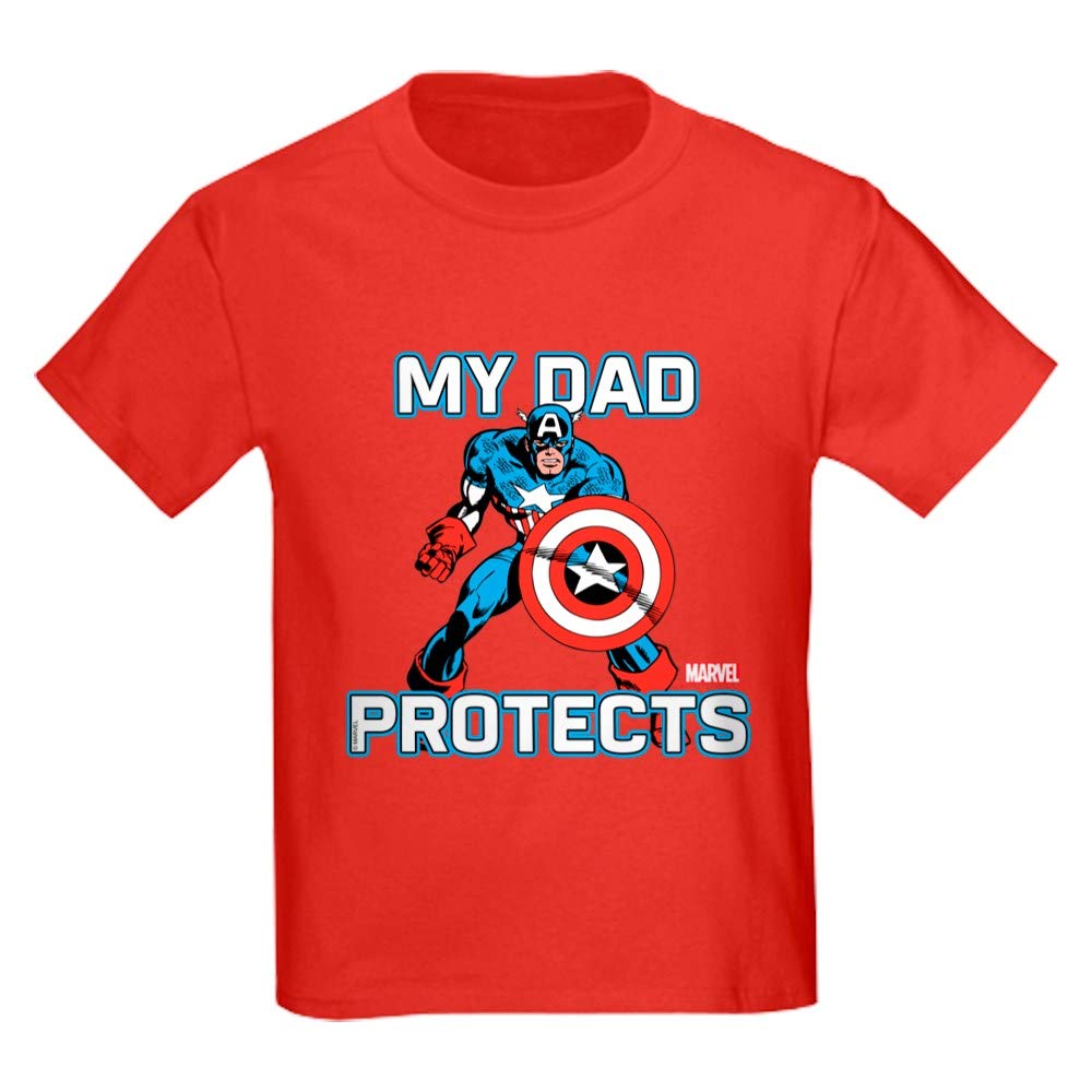 Captain America Youth Kids T-Shirt - My Dad Protects Superhero Graphic Tee for Boys & Girls | Perfect for Birthday Gifts, Father's Day & Superhero Costume Parties