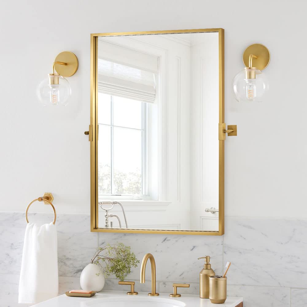 ANDY STAR 20x28 Inch Gold Pivot Mirror Brushed Brass Rectangle Bathroom Wall Mirror - 1