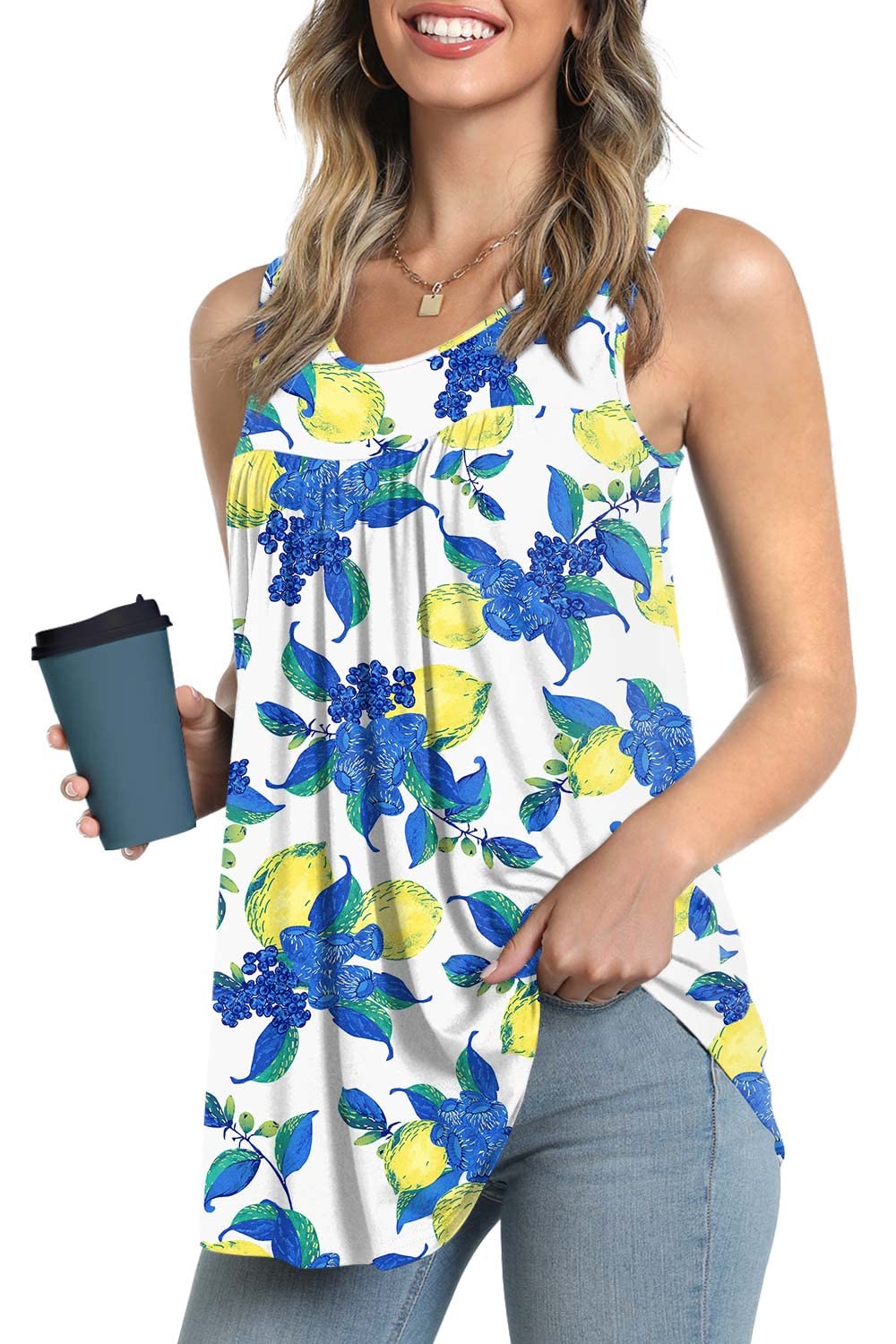 LONGYUAN Women's Summer Sleeveless Camisole Tank Top - Loose Flowy Pleated Tunic Blouse for Casual Wear, Beach & Vacation Outfits | Lightweight Breathable Comfort