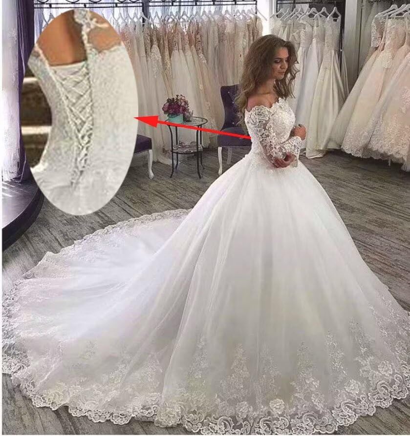 2025 Off Shoulder Long Sleeve A-Line Wedding Dress with Floral Appliques | Elegant Bridal Gown for Church, Beach & Garden Weddings | Women's Formal Evening Gown