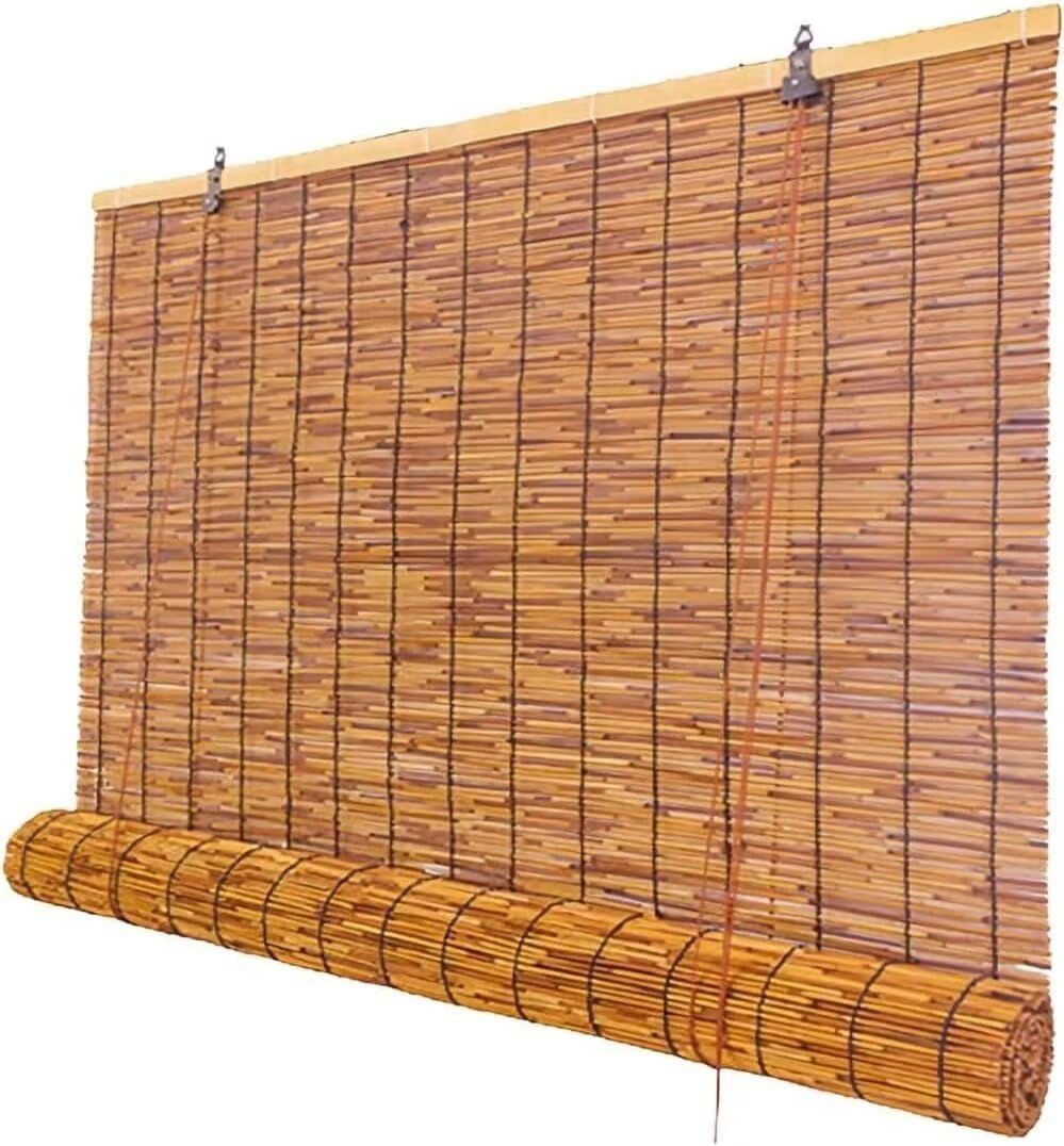 BAYUE 72x72 Inch Natural Coffee Reed Roller Blinds - UV Protection & Light Filtering Window Shades with Lift Cord for Indoor/Outdoor Use - Perfect for Patio, Living Room & Rustic Retro Decor