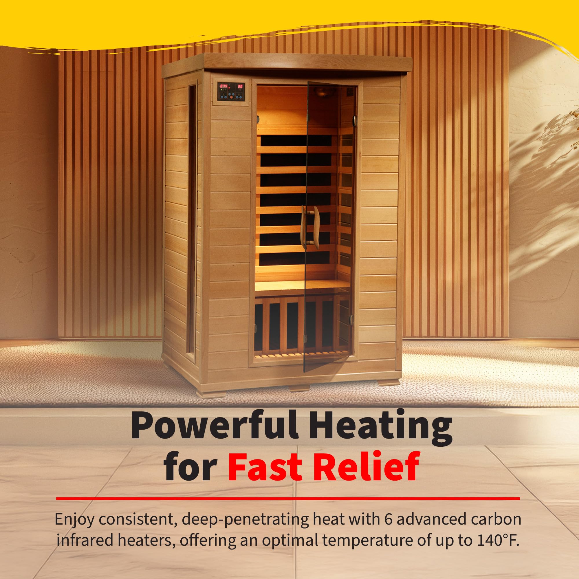 HEATWAVE 2-Person Hemlock Infrared Sauna with 6 Carbon Heaters & Chromotherapy Lighting - Home Spa Relaxation for Couples, Detox & Muscle Recovery