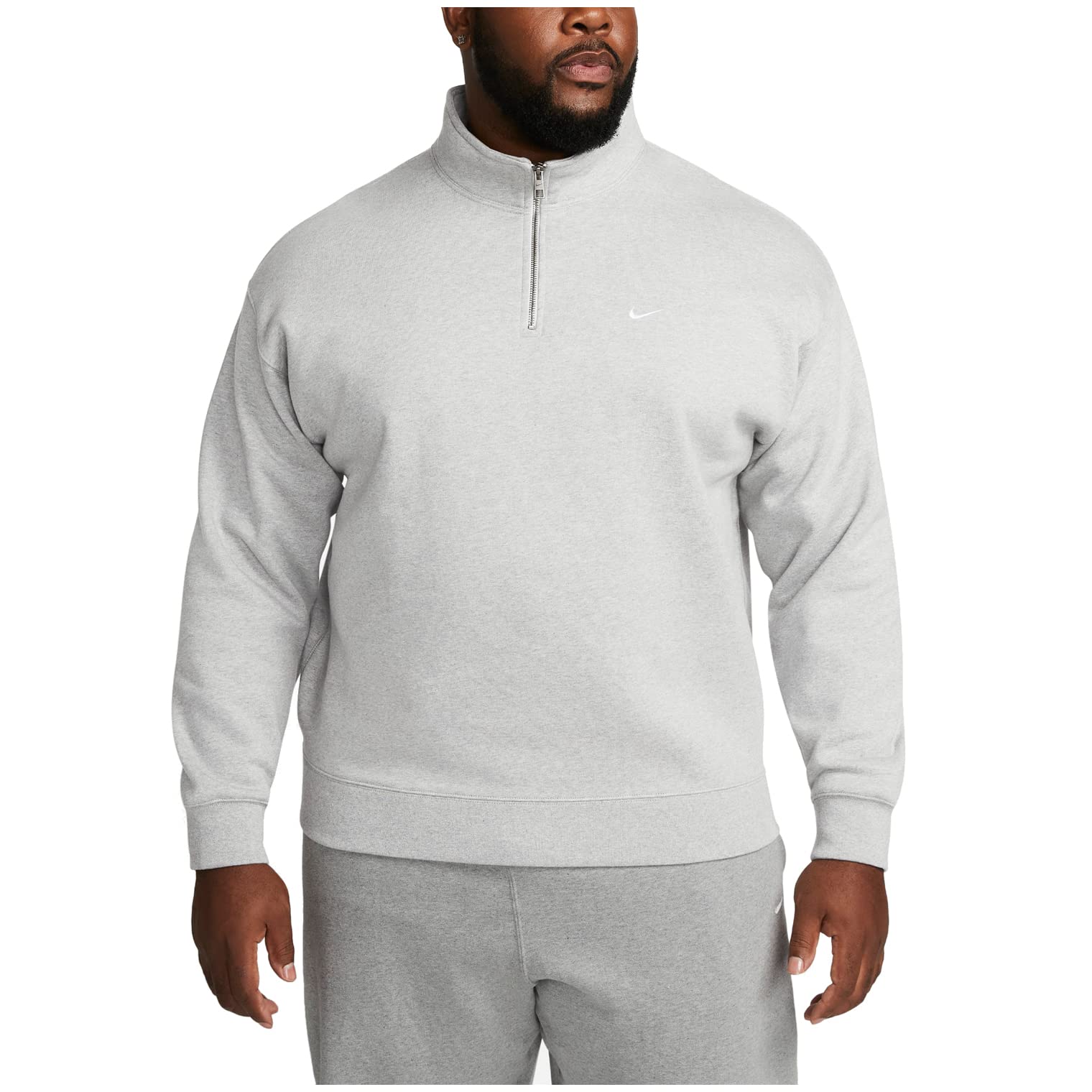 Nike Solo Swoosh Men's 1/4-Zip Pullover Fleece Top - Dark Grey Heather/White (DQ5209-063) | Lightweight Athletic Quarter-Zip for Running, Golf & Casual Wear