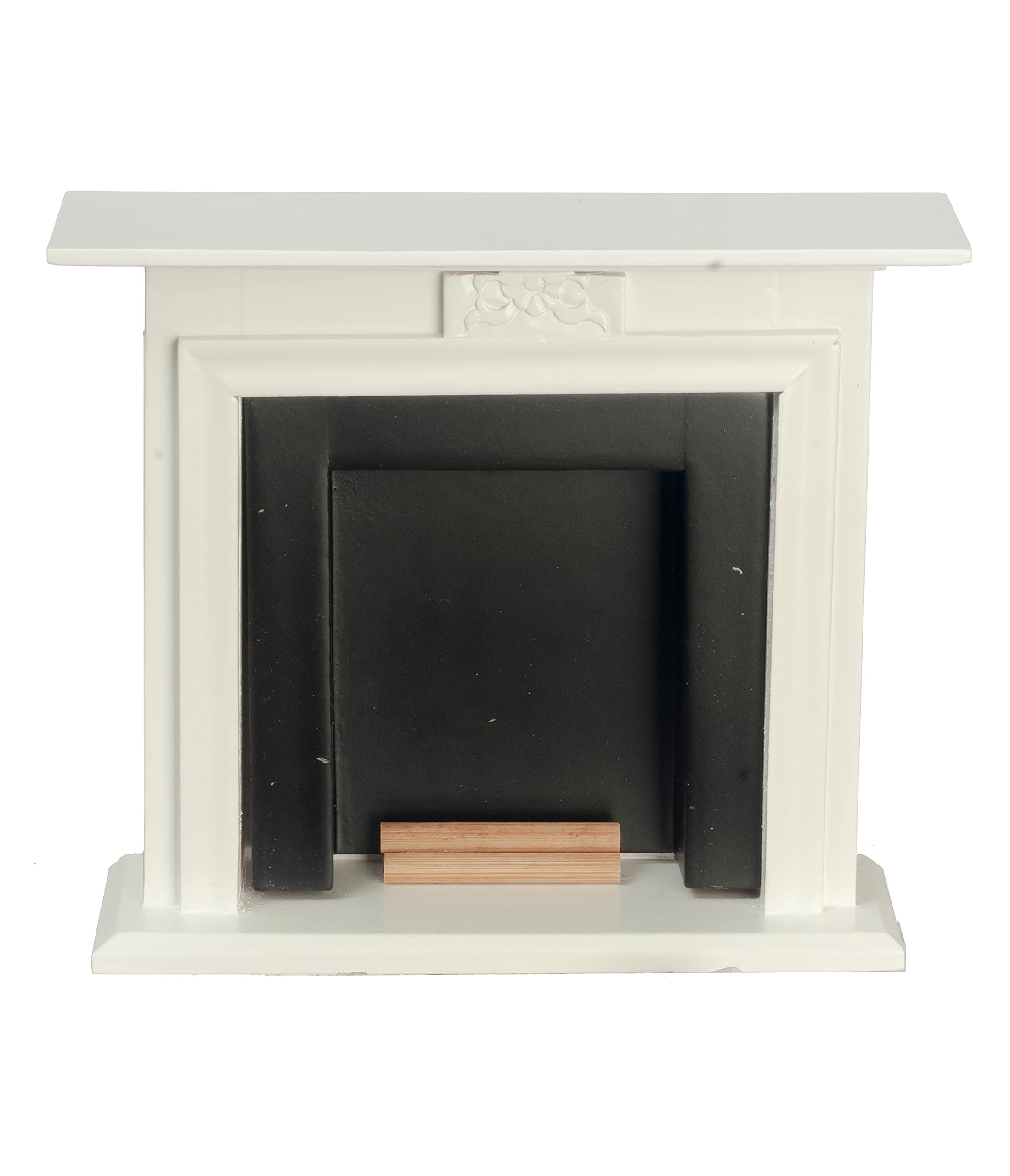 Miniature Dollhouse Fireplace - White & Black 1:12 Scale Model with Realistic Logs - Perfect for Dollhouse Decor, DIY Projects & Collectors