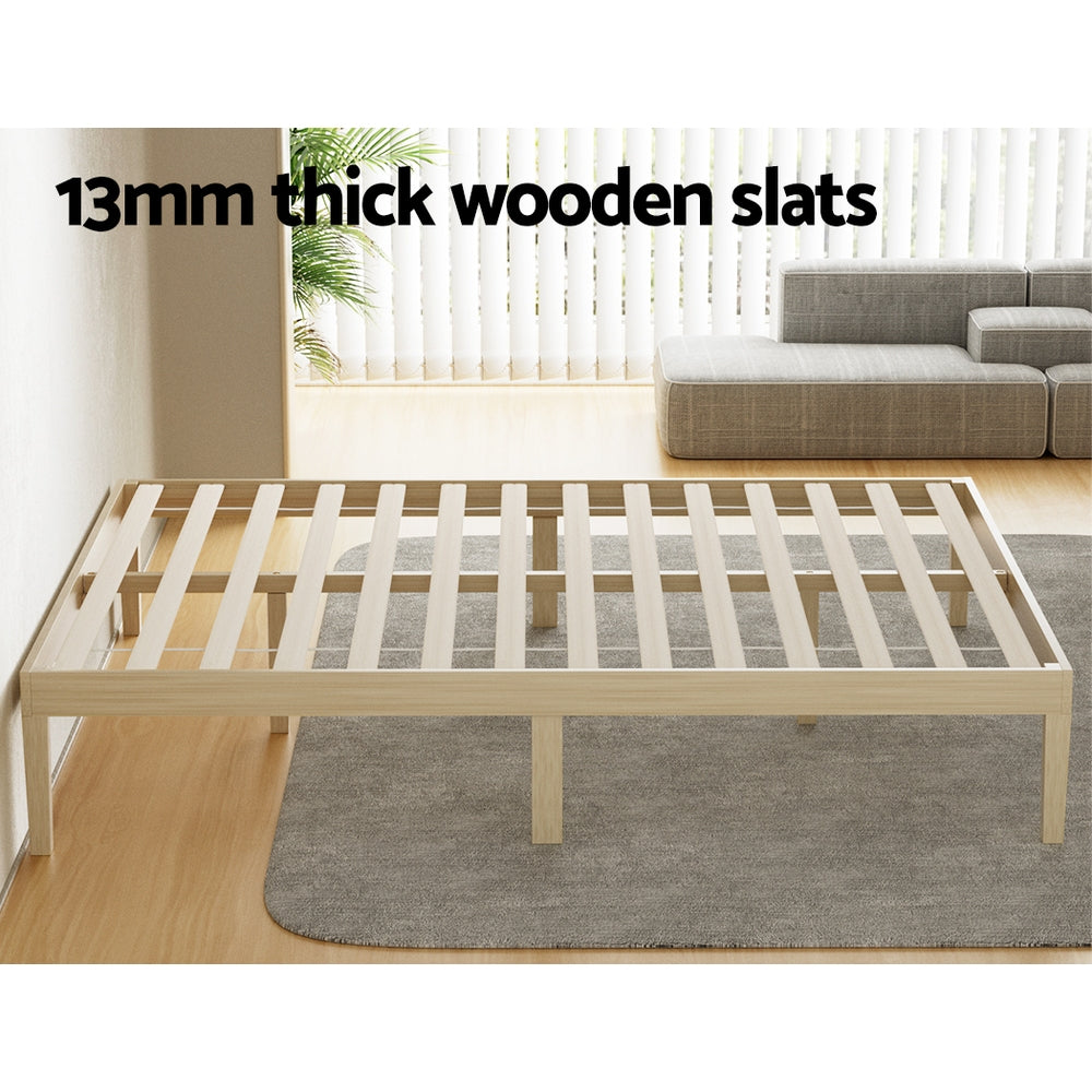 Bruno Minimalist Queen Solid Pinewood Bed Frame - Sturdy Wooden Platform Bed for Bedroom, Guest Room & Dorm - Eco-Friendly Scandinavian Design with Underbed Storage Space