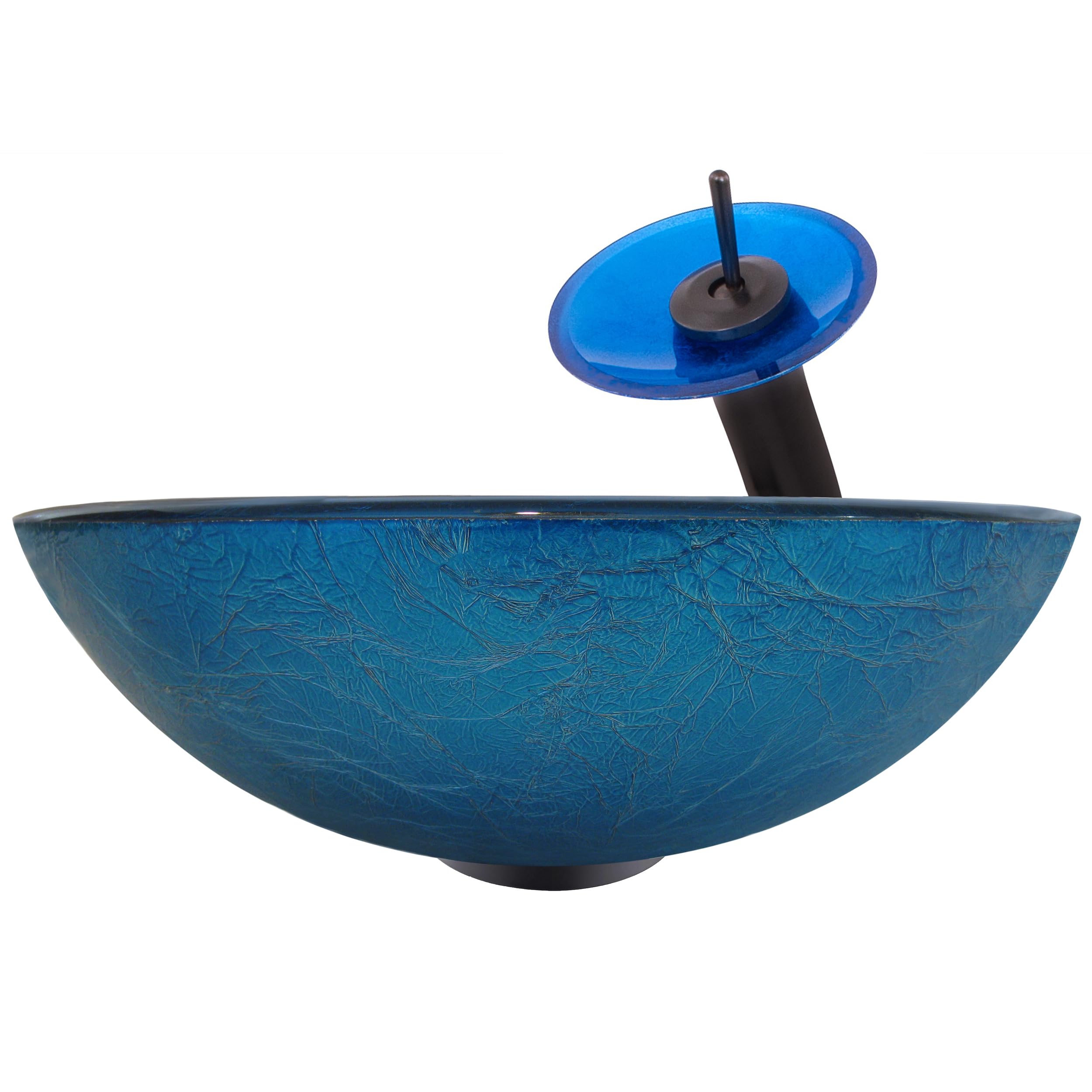 Novatto VERDAZZURRO Glass Vessel Bathroom Sink Set in Oil Rubbed Bronze - Modern Above Counter Bathroom Vanity Sink for Luxury Home & Hotel Decor
