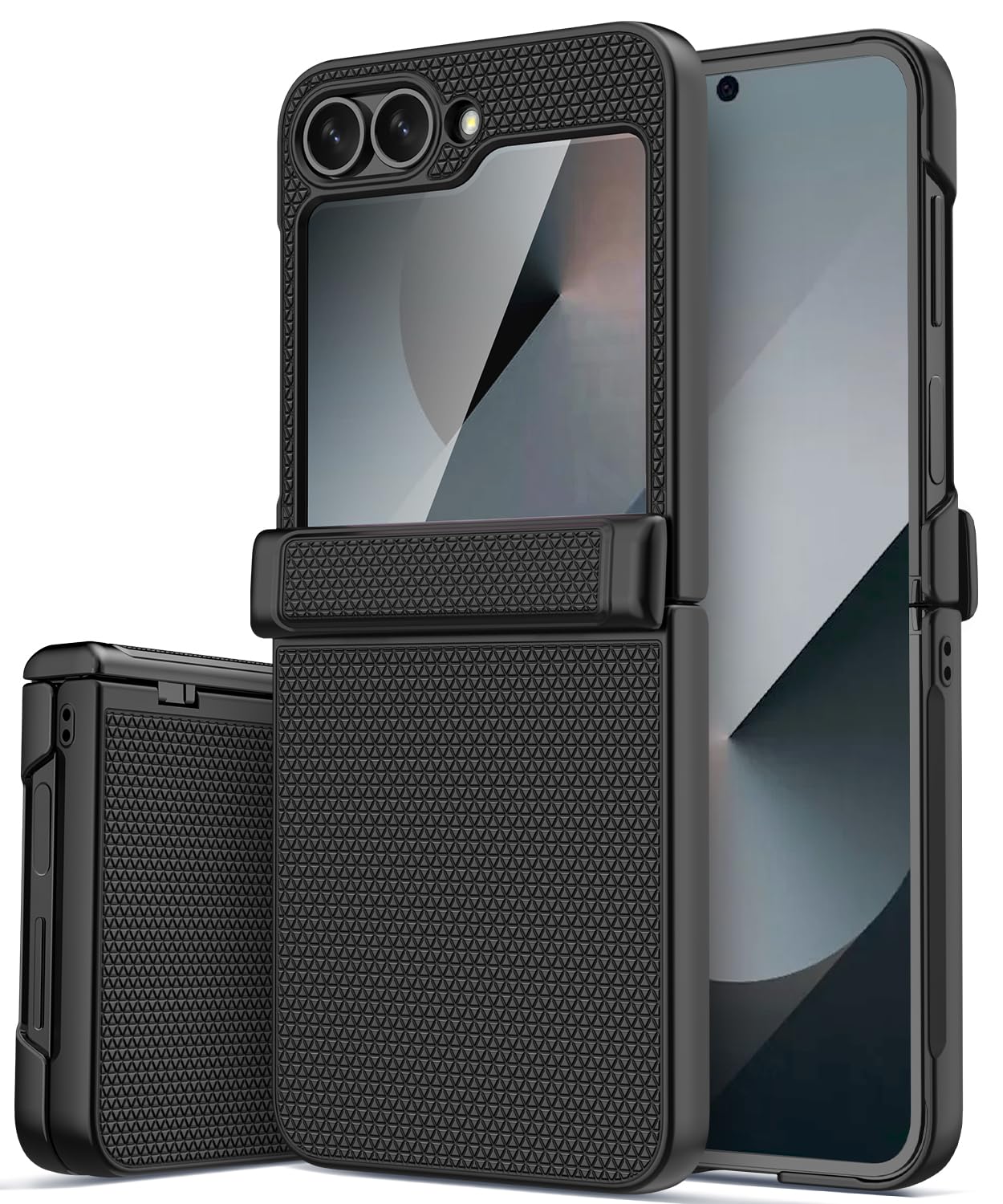 Vihibii Samsung Galaxy Z Flip 6 Case with Hinge Protection & Screen Protector - Slim Shockproof Rugged Cover | Non-Slip Stylish Texture | Perfect for Outdoor Activities, Travel & Daily Protection (2024 Model, Black)
