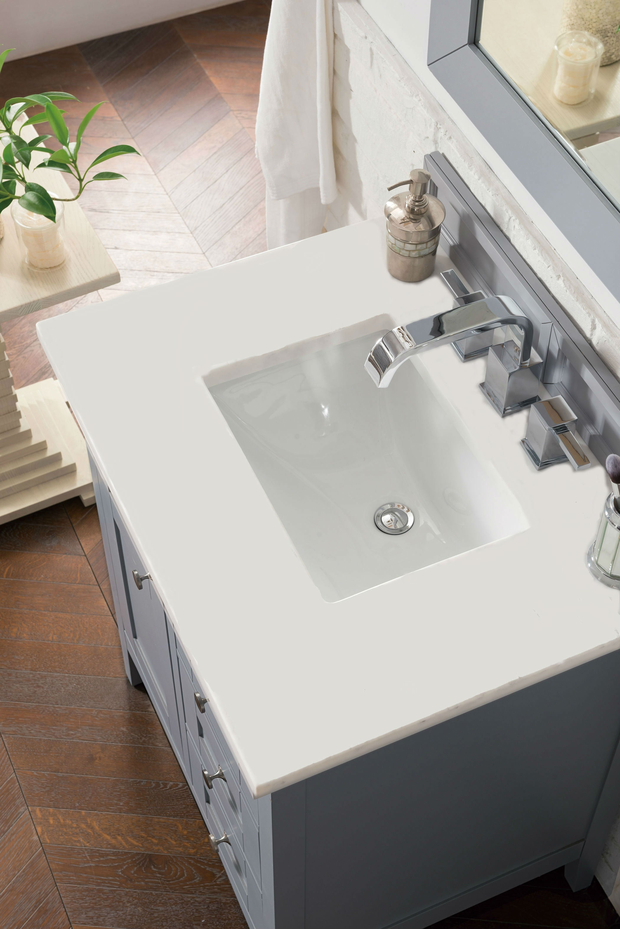Palisades 30 Inch Single Bathroom Vanity with Classic White Quartz Top - Silver Gray Finish for Modern Home Decor | Perfect for Small Bathrooms & Powder Rooms