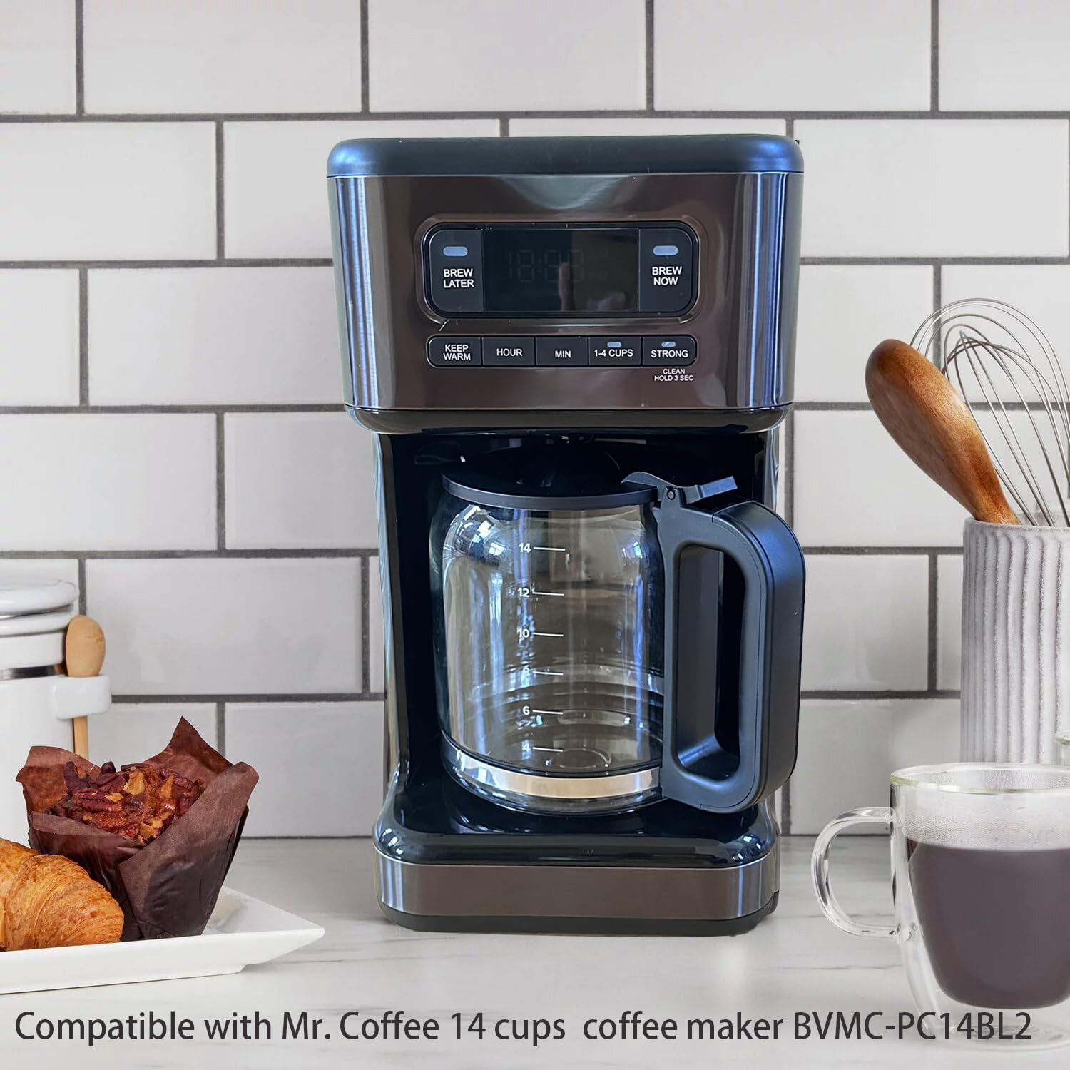 14-Cup Glass Coffee Maker Replacement for Mr. Coffee BVMC-PC14 - BPA-Free, Food Safe, Heat-Resistant Handle - Perfect for Home, Office, or Restaurant Use