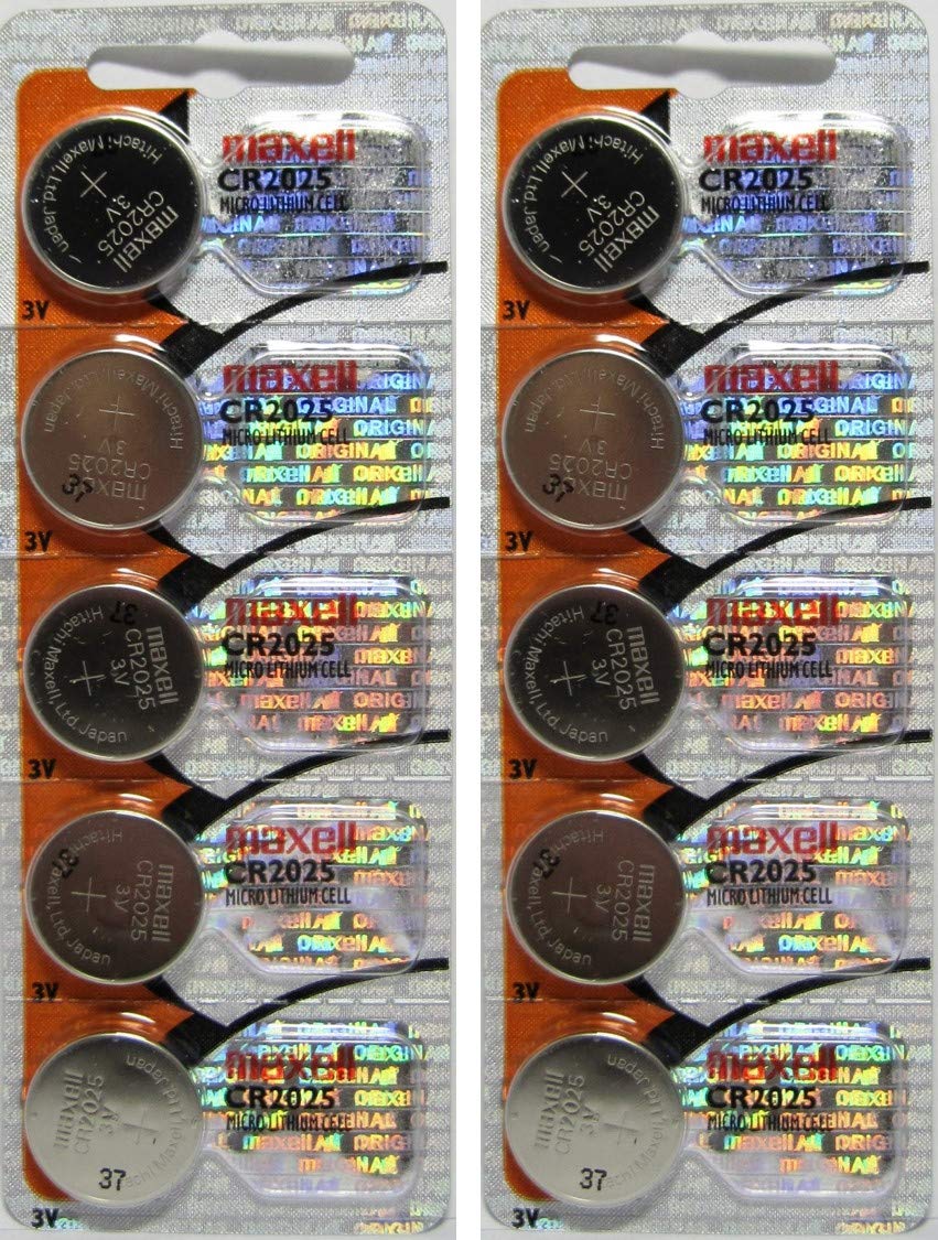 Maxell or Sony CR2025 Lithium Coin Cell Batteries - 2 Packs of 5 (10 Total) Premium 3V Button Batteries for Watches, Key Fobs & Electronics - Includes 1 Free CR2025 Battery (USA Stock) - Perfect for Car Remotes, Calculators & Medical Devices