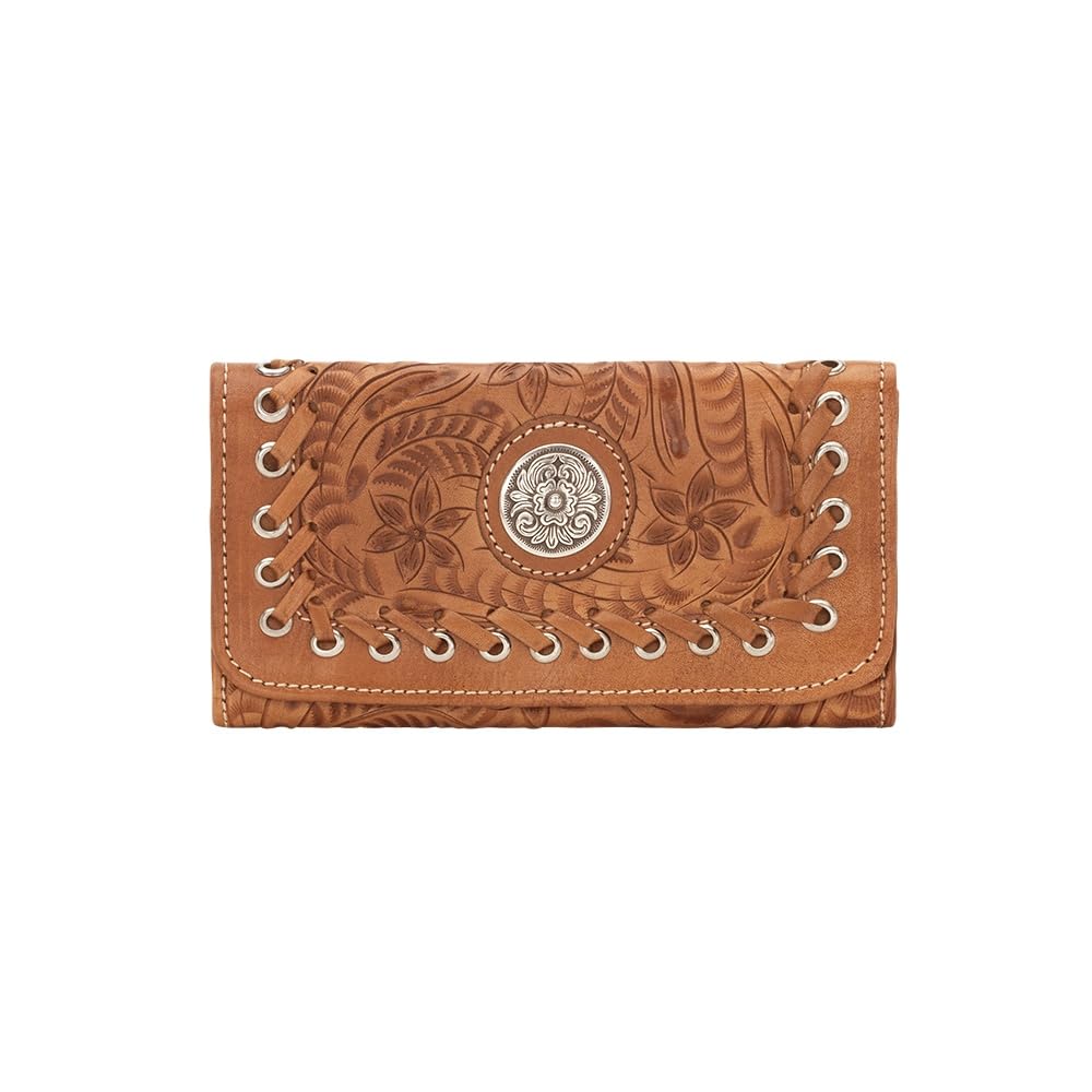 American West Leather Tri-fold Wallet for Women - Harvest Moon Tan Billfold | Stylish & Durable Women's Wallet for Everyday Use, Travel & Gift Giving