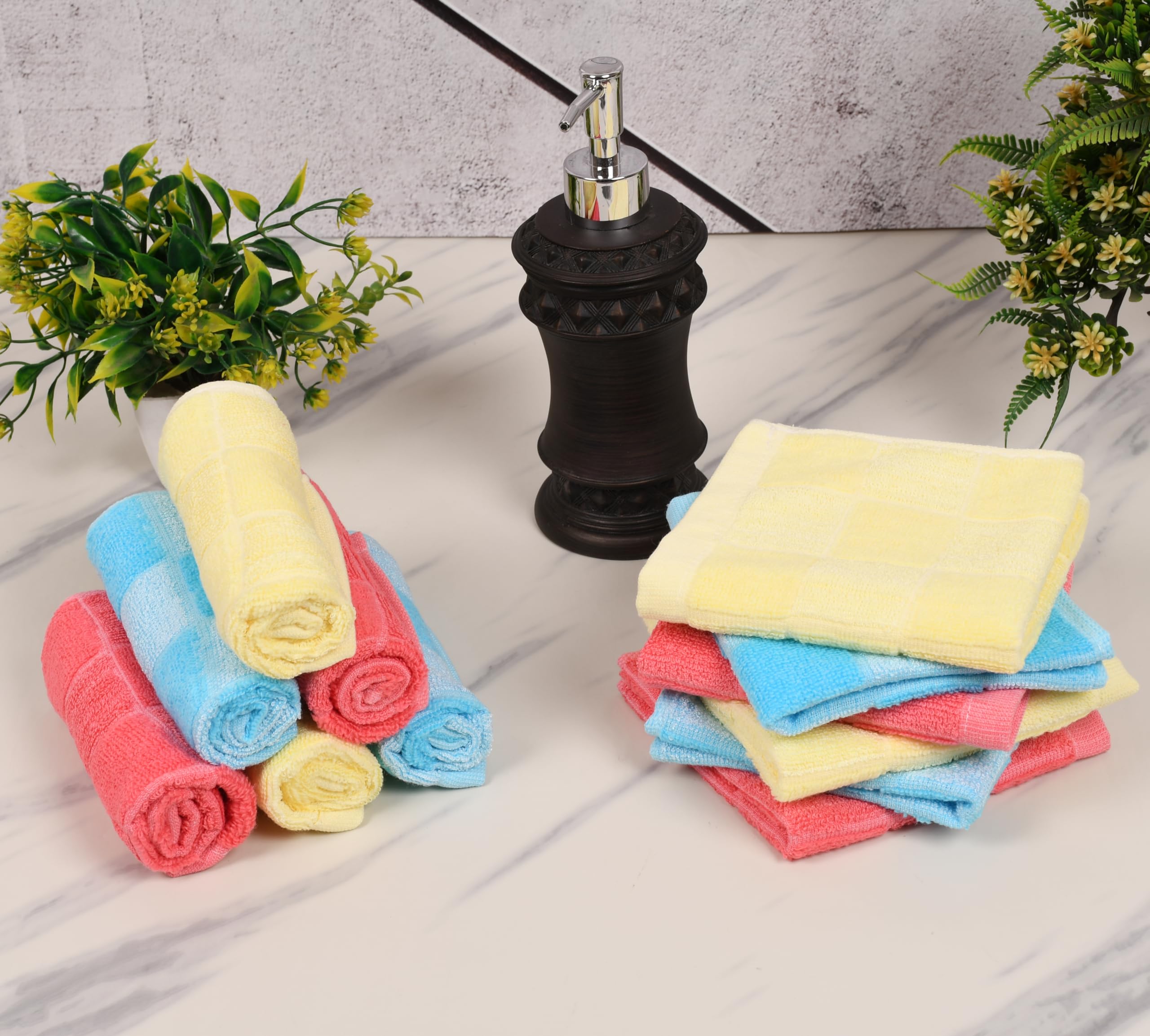 GRGRASP Luxury Spa Face Towel Pack of 6 - 10x10 Inch Terry Cotton Check Design for Skincare, Makeup Removal, and Gentle Exfoliation