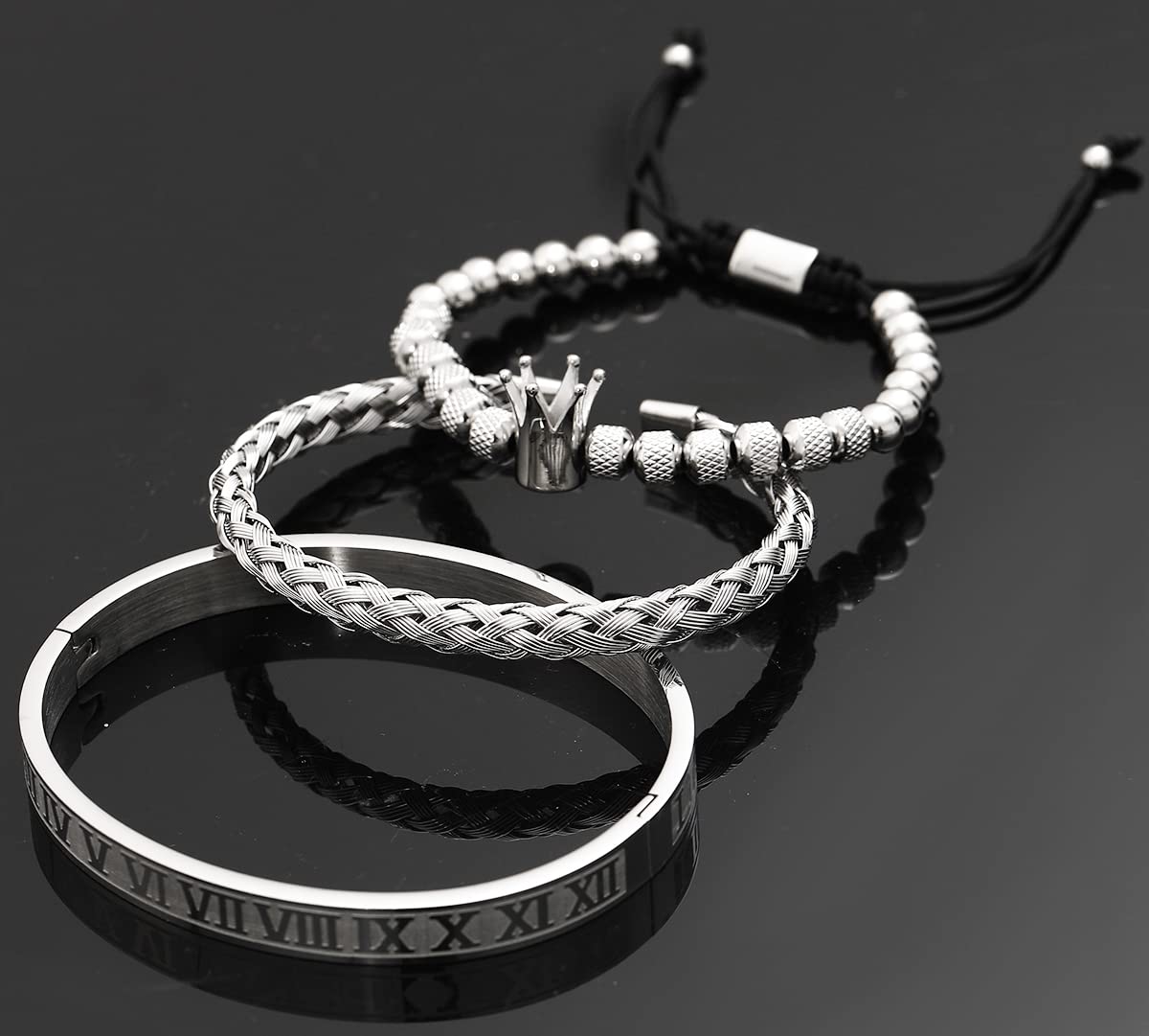 Stainless Steel Roman Numeral Bracelet for Men - Adjustable Gold Bangle Cuff with Royal Crown Charm | Luxury Jewelry Gift for Him | Perfect for Weddings, Anniversaries & Special Occasions