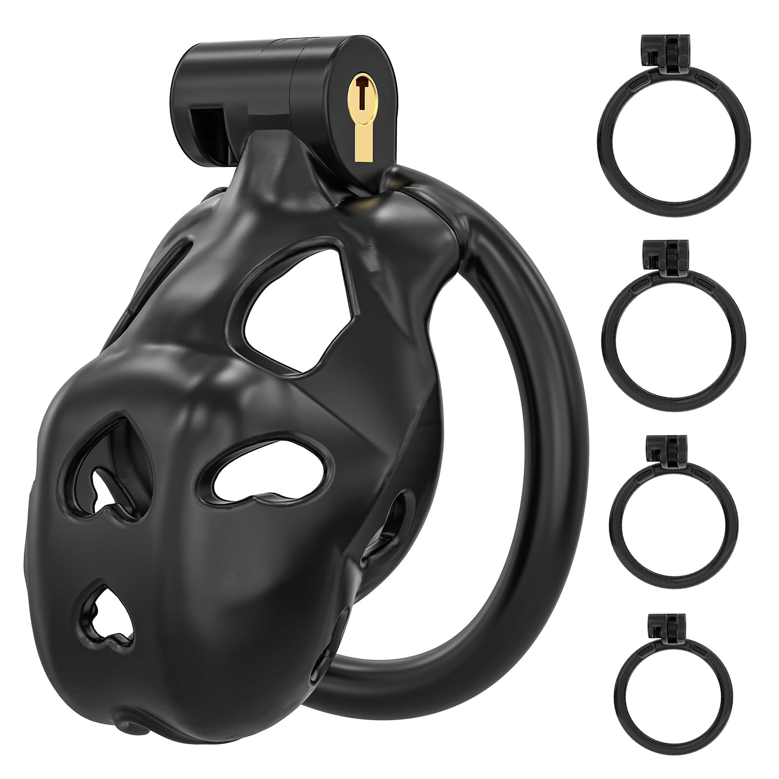 FYJENNICC Love 1.0 Chastity Cage - Lightweight Resin Male Chastity Device with Invisible Lock, 4 Adjustable Rings for Comfort - Beginner-Friendly Bondage Gear for Men - Adult Sex Toy (Black, Nano) - Perfect for BDSM, Couples Play & Long-Term Wear
