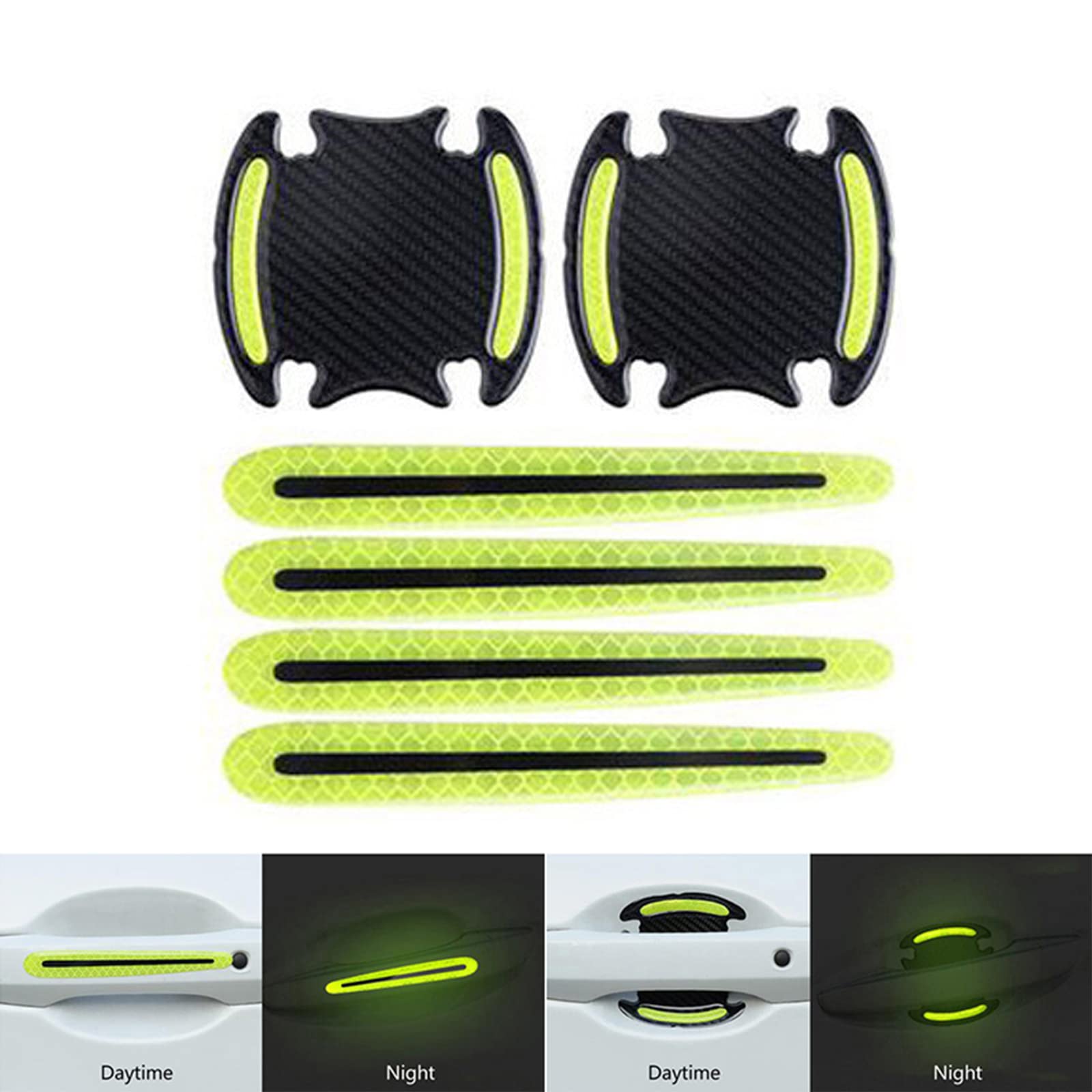 8Pcs 3D Reflective Car Stickers - High Visibility Safety Decals for Vehicle Bumpers, Fenders & Door Handles | Waterproof Warning Strips & Handle Protectors | Perfect for Night Driving & Parking Safety (Green)