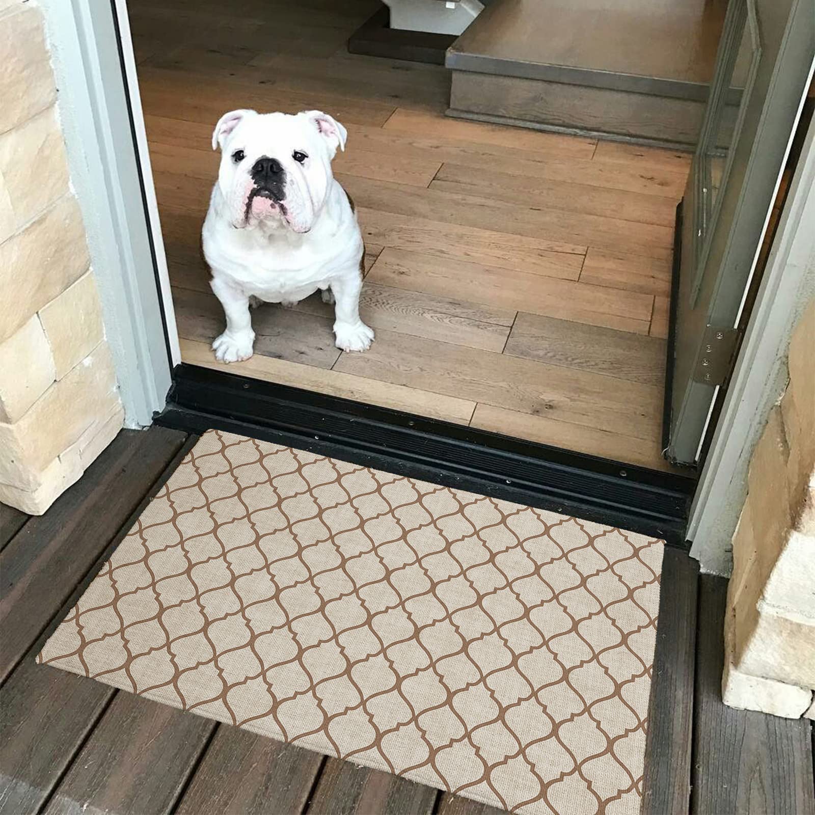 Premium Moroccan Doormat 24x35 Inch - Absorbent, Non-Slip Indoor/Outdoor Entrance Rug - Washable Low-Profile Floor Mat with Artistic Khaki Pattern - Perfect for Home Decor, Front Door, Porch & Entryway Protection