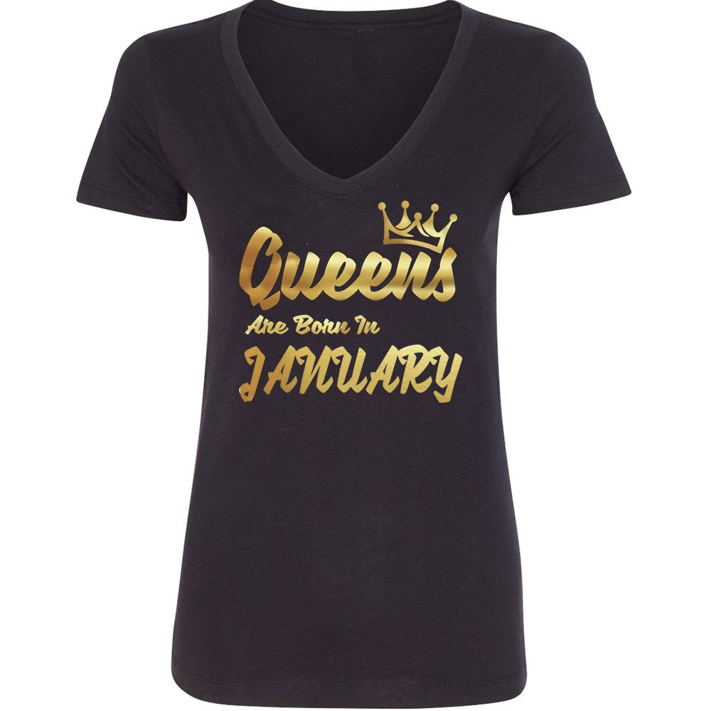 Queens are Born in January-December | Women's Gold Crown T-Shirt | Slim Fit Zodiac Capricorn Top | Birthday Outfit Shirt for Women | Perfect for Parties, Gifts & Casual Wear