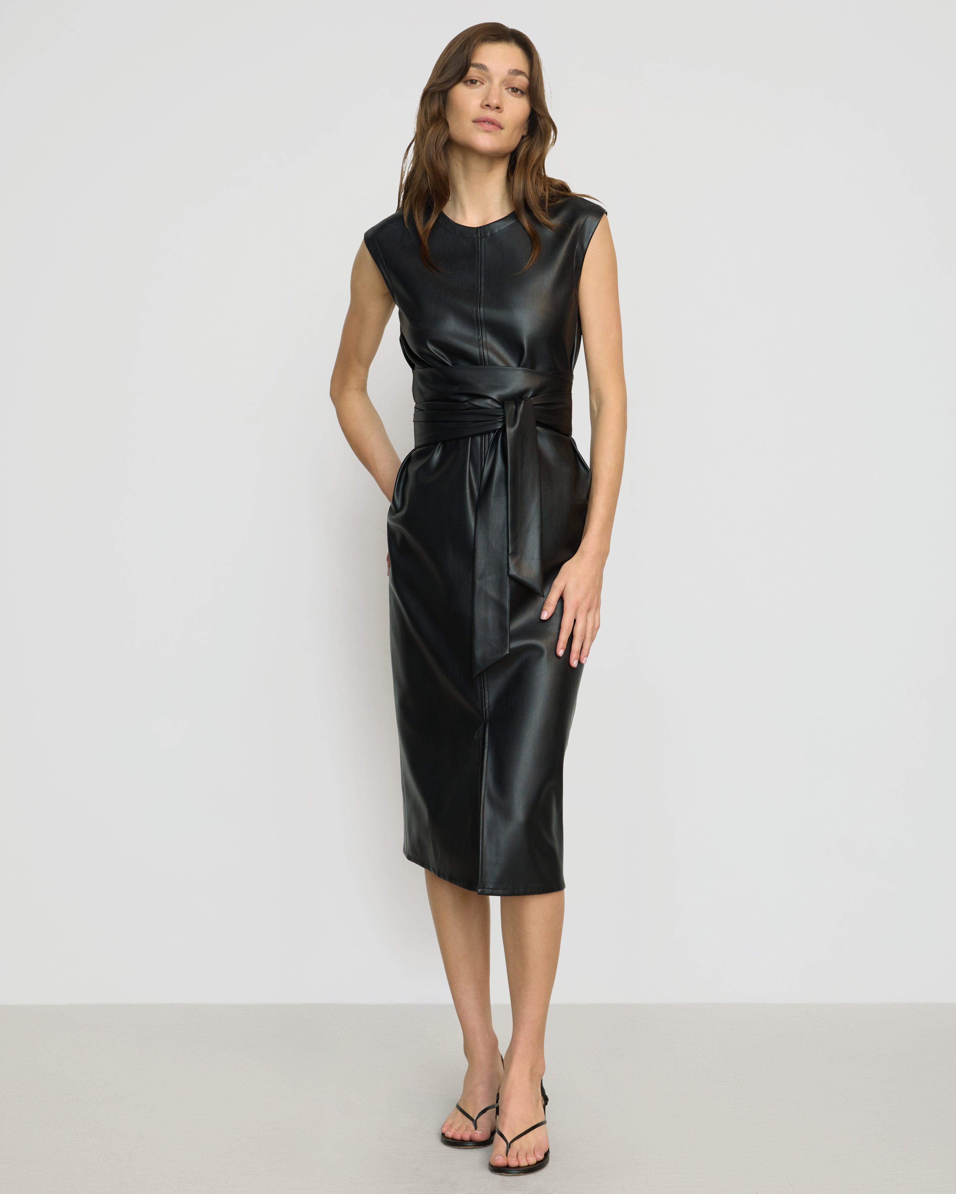 Vegan Leather Tie Front Dress for Women - Elegant & Sustainable Fashion for Work, Date Night & Special Occasions