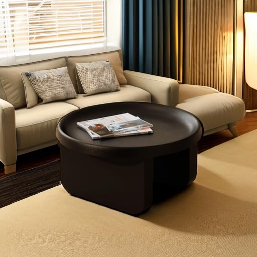 Modern Round Coffee Table Set - Black Nesting Metal Center Table for Living Room, Unique Circle Design (29.1 x 16.5 Inches) - Perfect for Small Spaces, Apartment Decor & Contemporary Home Furnishings