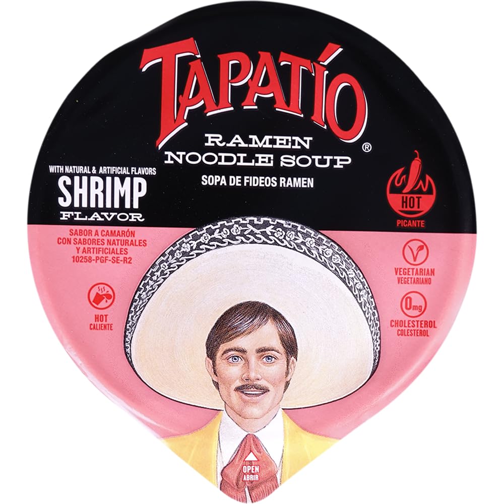 Tapatio Spicy Ramen Noodle Soup Cup - Shrimp Flavor - 2.29 Oz (Pack of 12) | Instant Lunch, Quick Meal, Office Snack, College Dorm Food, Emergency Pantry Stock
