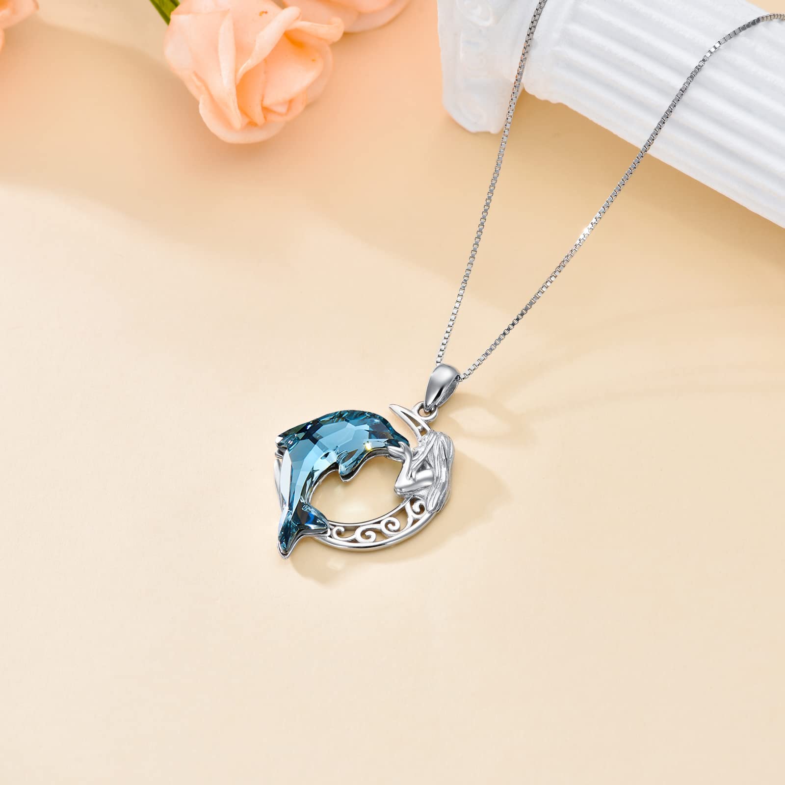 Sterling Silver Dolphin Crystal Pendant Necklace - Elegant Jewelry Gift for Women, Mom, Birthday, Mother's Day & Graduation | Perfect for Beach Vacations, Summer Outfits & Special Occasions