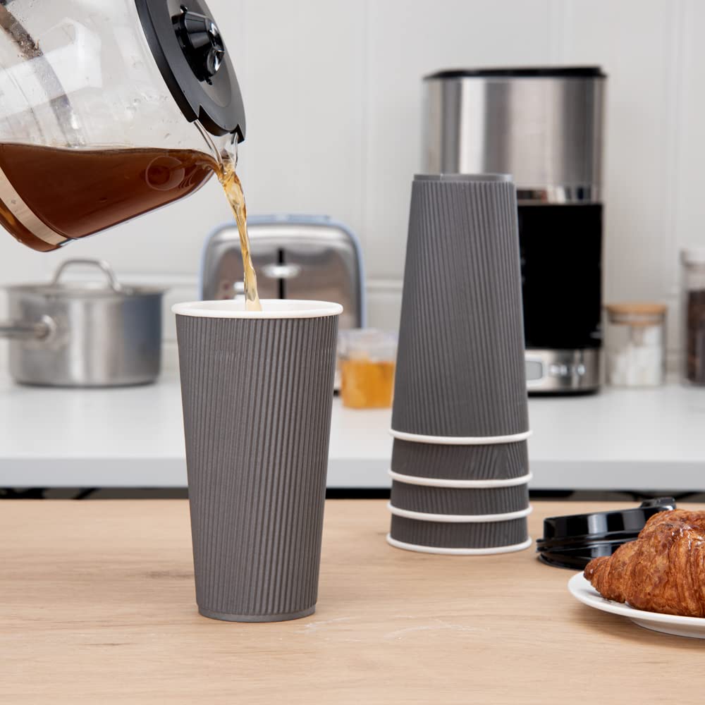 20oz Insulated Coffee Cups with Secure Grip - 250 Pack Double Wall Corrugated Paper Cups | Leakproof & Sustainable | Matching Lids Sold Separately | Perfect for Coffee Shops, Offices & Catering Events