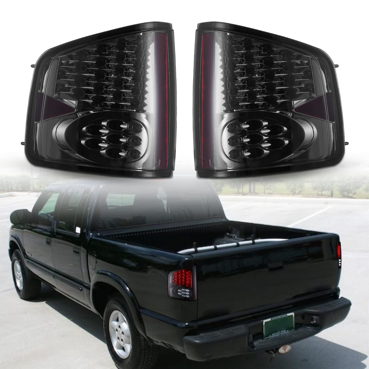 Nixon Offroad LED Tail Lights for 1999-2002 Chevy S10, 1994-2004 GMC Sonoma & 1996-2000 Isuzu Hombre - Chrome Housing with Smoke Lens - Direct Replacement Rear Lamps Assembly - Perfect for Off-Roading & Night Driving