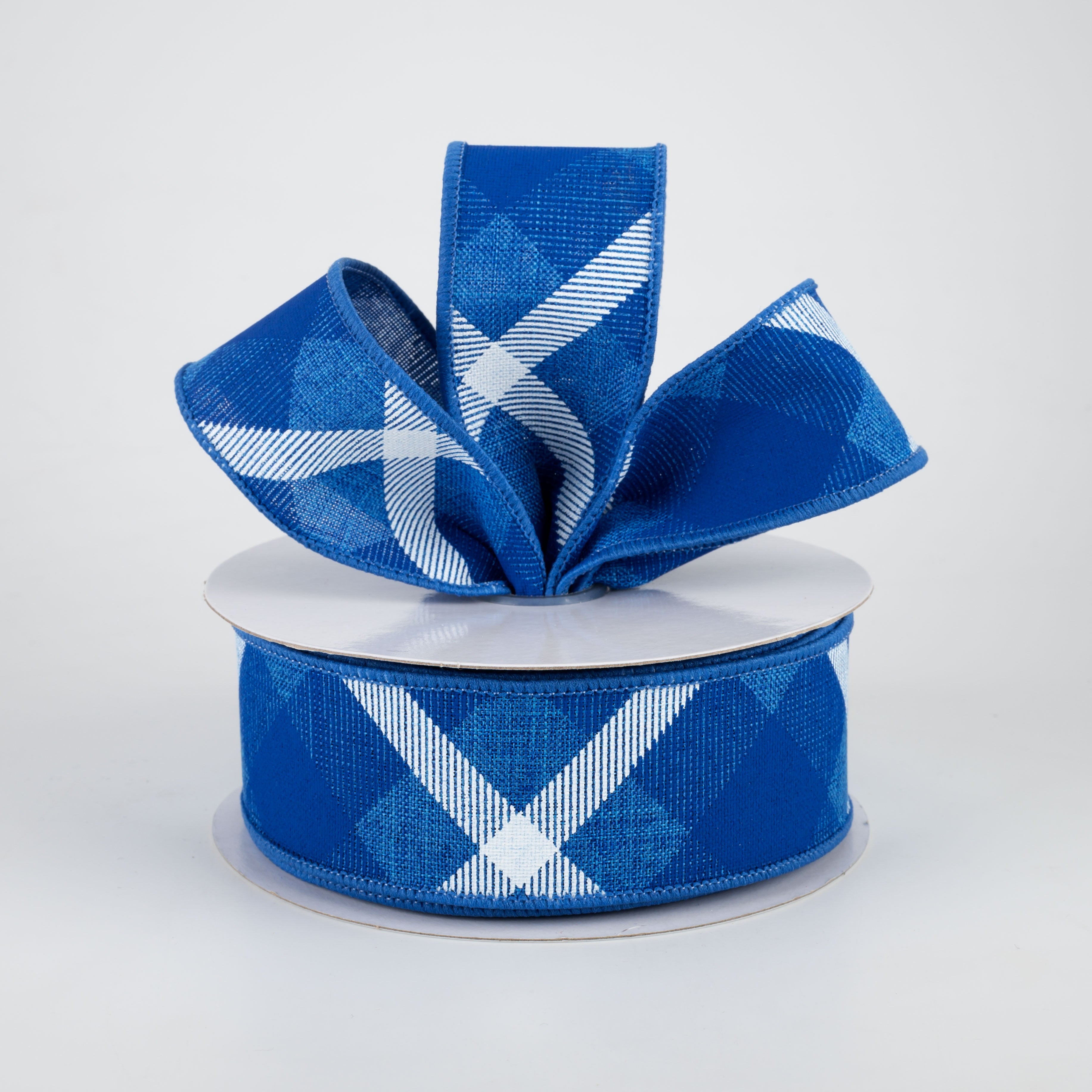 1.5 Inch Printed Plaid Ribbon - Royal Blue and White Pattern - 10 Yards Bulk Spool - Perfect for Gift Wrapping, DIY Crafts, Wedding Decorations and Holiday Bows
