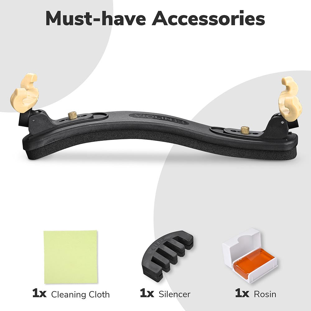 Premium Violin Shoulder Rest 4/4 & 3/4 Size - Soft Sponge & Nylon Padding for Comfort - Adjustable Black Shoulder Support - Ideal for Students, Professionals & Practice Sessions