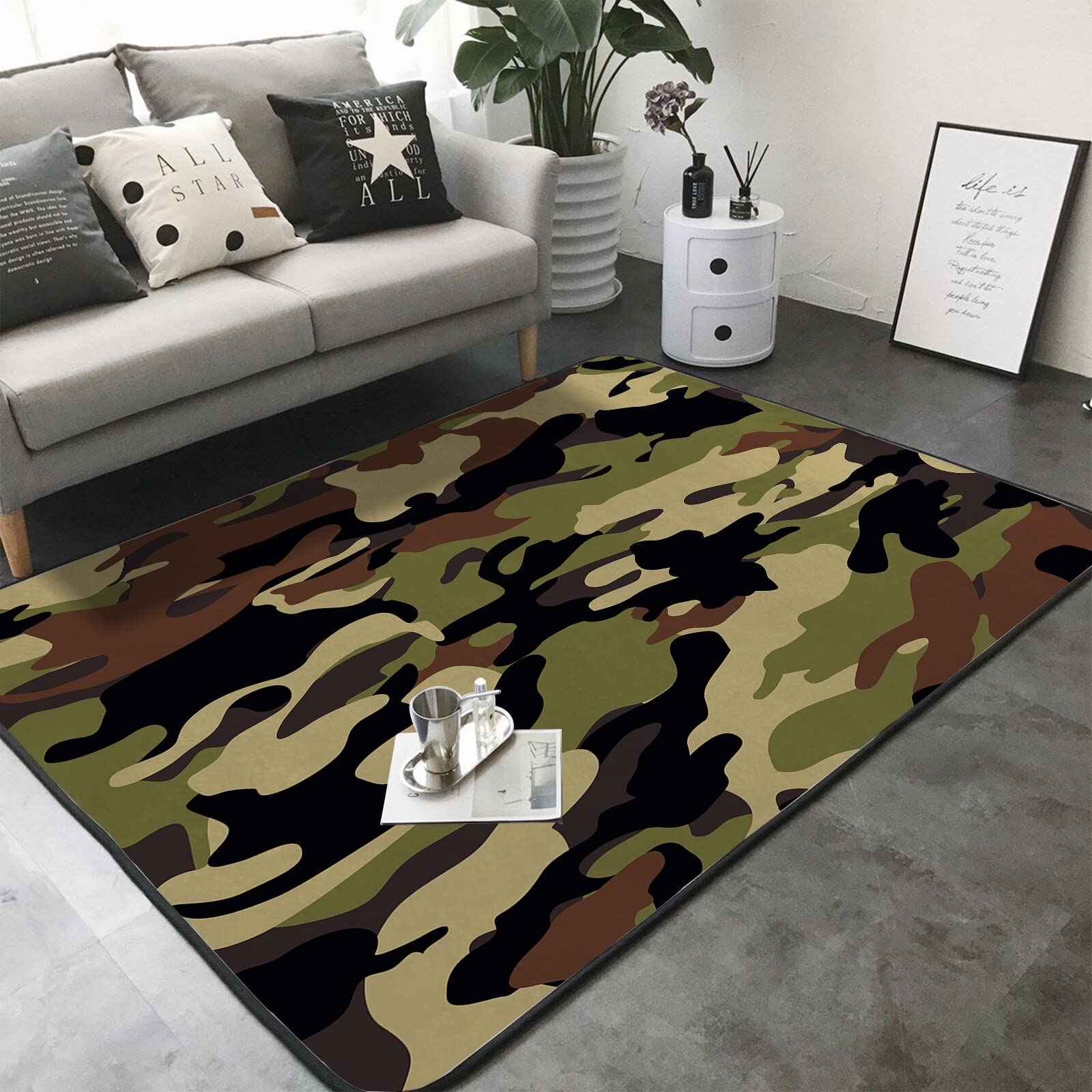 Washable Non-Slip Sponge Rug Mat - Soft Thick Camouflage Green Carpet for Kids Bedroom, Living Room, Bathroom & Dorm | Indoor Floor Mat for Home Decor, Play Area & Cozy Spaces