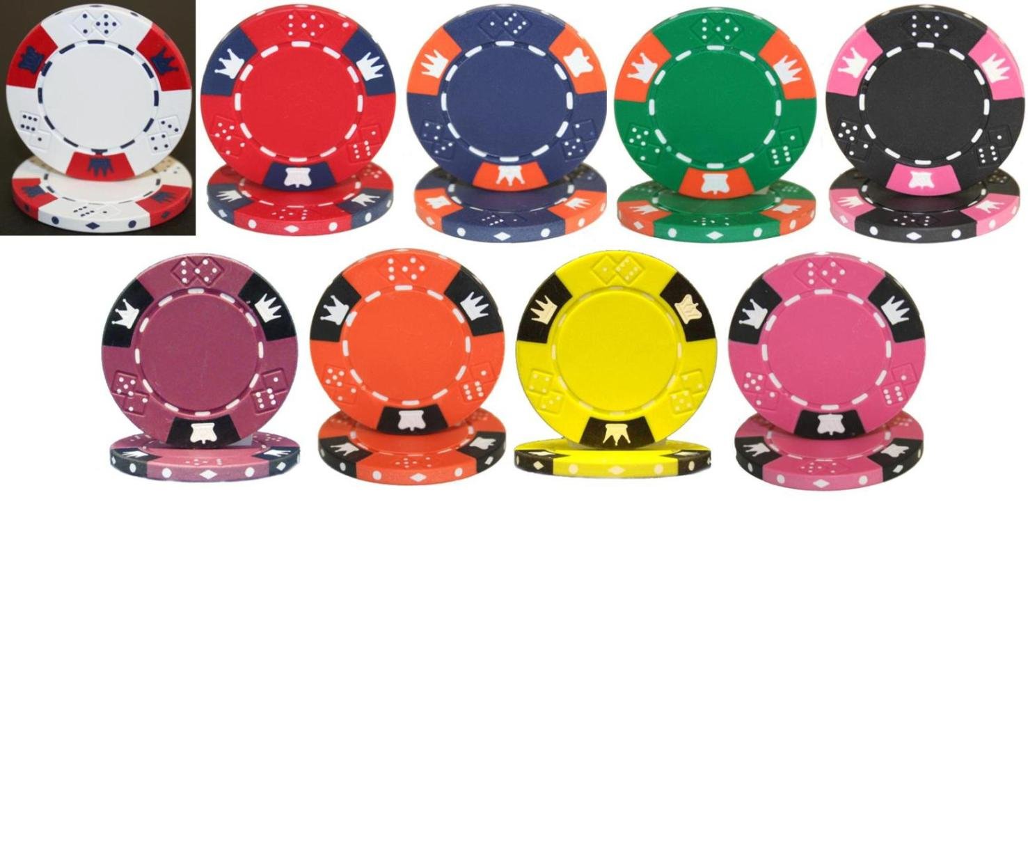 25-Piece Crown & Dice 14g Clay Poker Chips Set - Premium Casino Style Poker Chips for Texas Hold'em, Blackjack & Home Game Nights