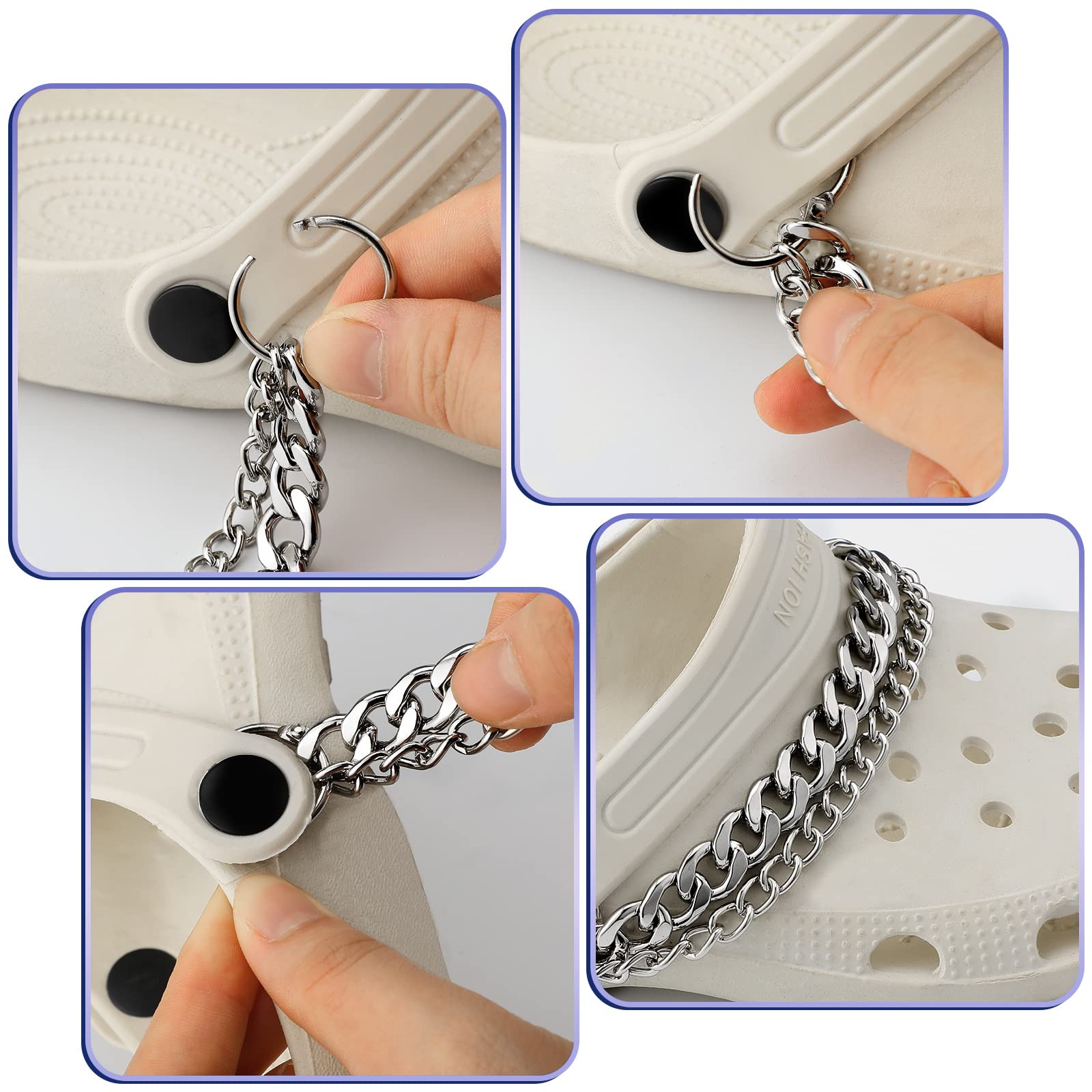 4PCS Shoe Charms for Women - Fashionable Metal Shoe Chain Clog Sandal Accessories - Perfect Gift for Her - Great for Parties, Weddings & Summer Outfits