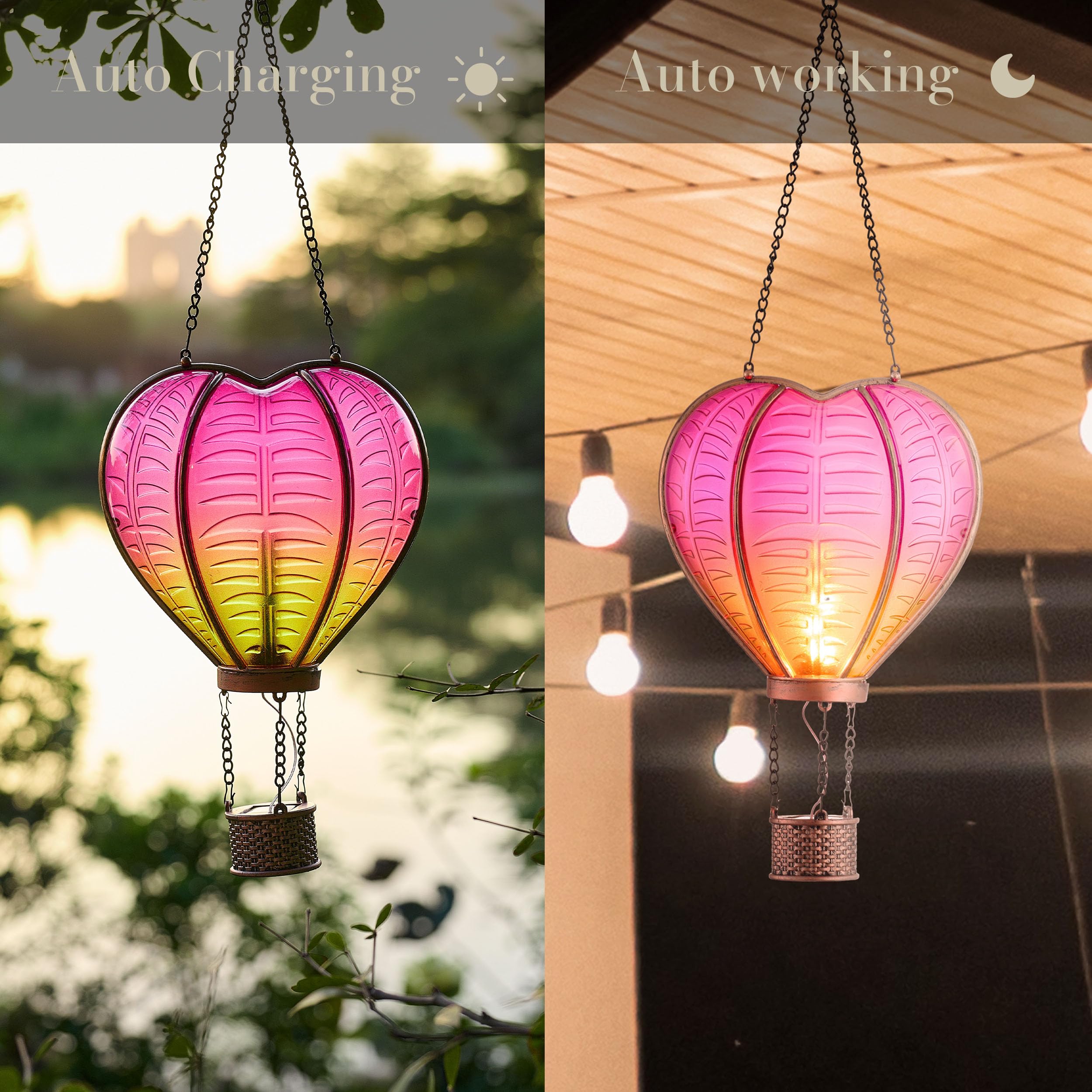 TERESA'S Collections Heart-Shaped Solar Lantern with Flickering Flame Effect - Outdoor Hanging Solar Lights for Garden, Patio, Wedding & Anniversary Decor - Romantic Ambiance Solar-Powered Decoration