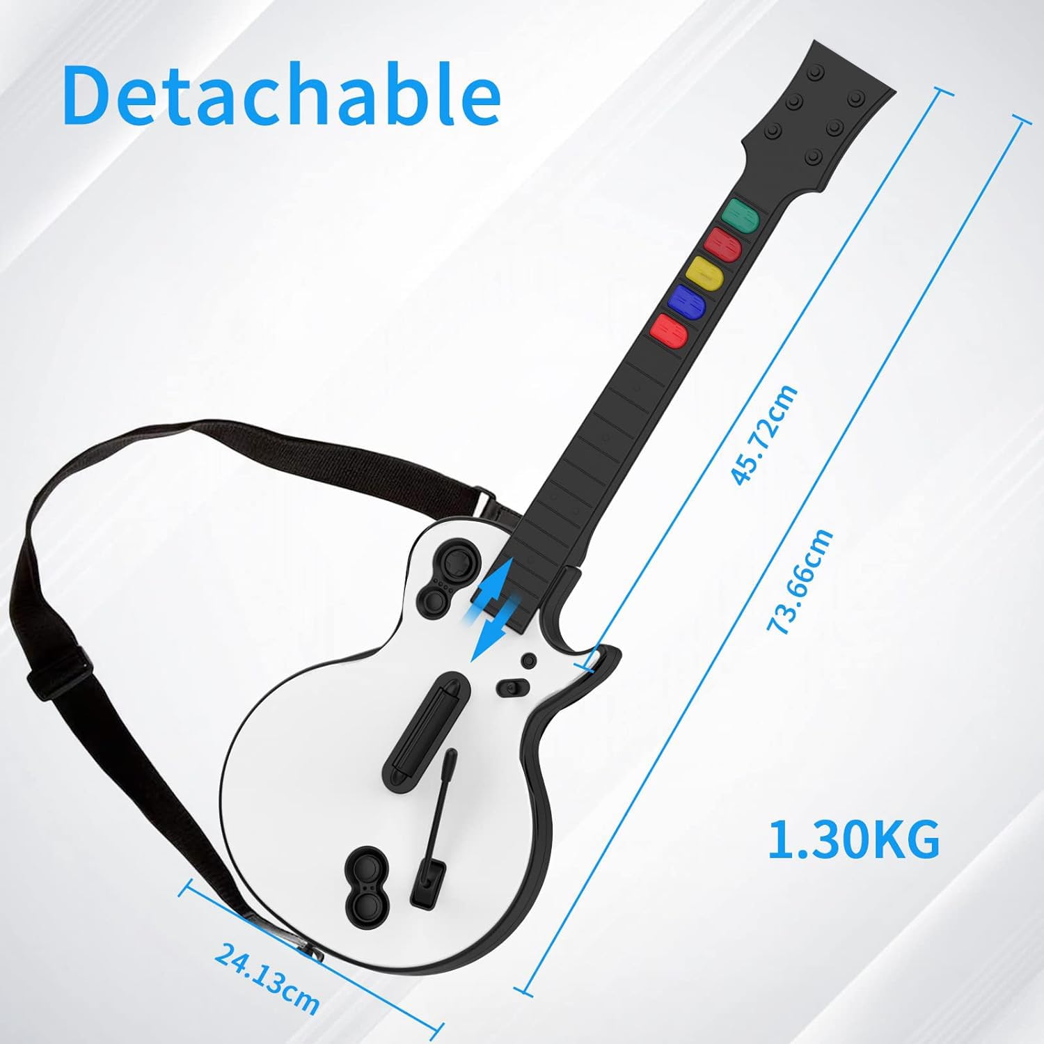 DOYO Wireless Guitar Hero Controller for PC & PS3 - Compatible with Guitar Hero 3/4/5 & Rock Band 1/2 - Includes Straps & USB Dongle, White 5-Key | Perfect for Gaming Parties & Music Rhythm Game Enthusiasts