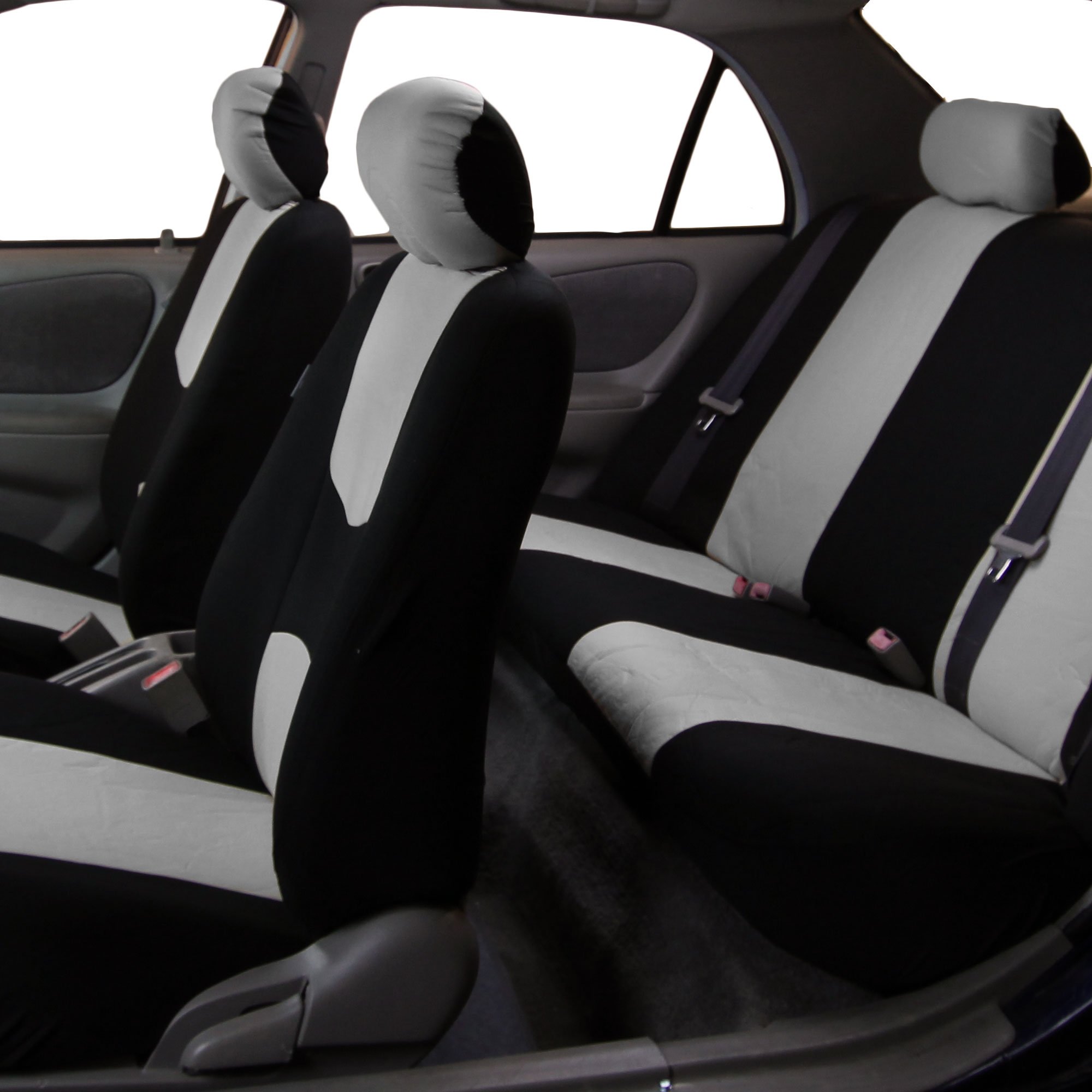 Premium Gray 3-Row 7-Seater Car Seat Covers Set with Steering Wheel Cover & Seat Belt Pads - Universal Fit for Cars, Trucks & SUVs | Durable Protection & Comfort for Family Road Trips, Daily Commutes & Outdoor Adventures