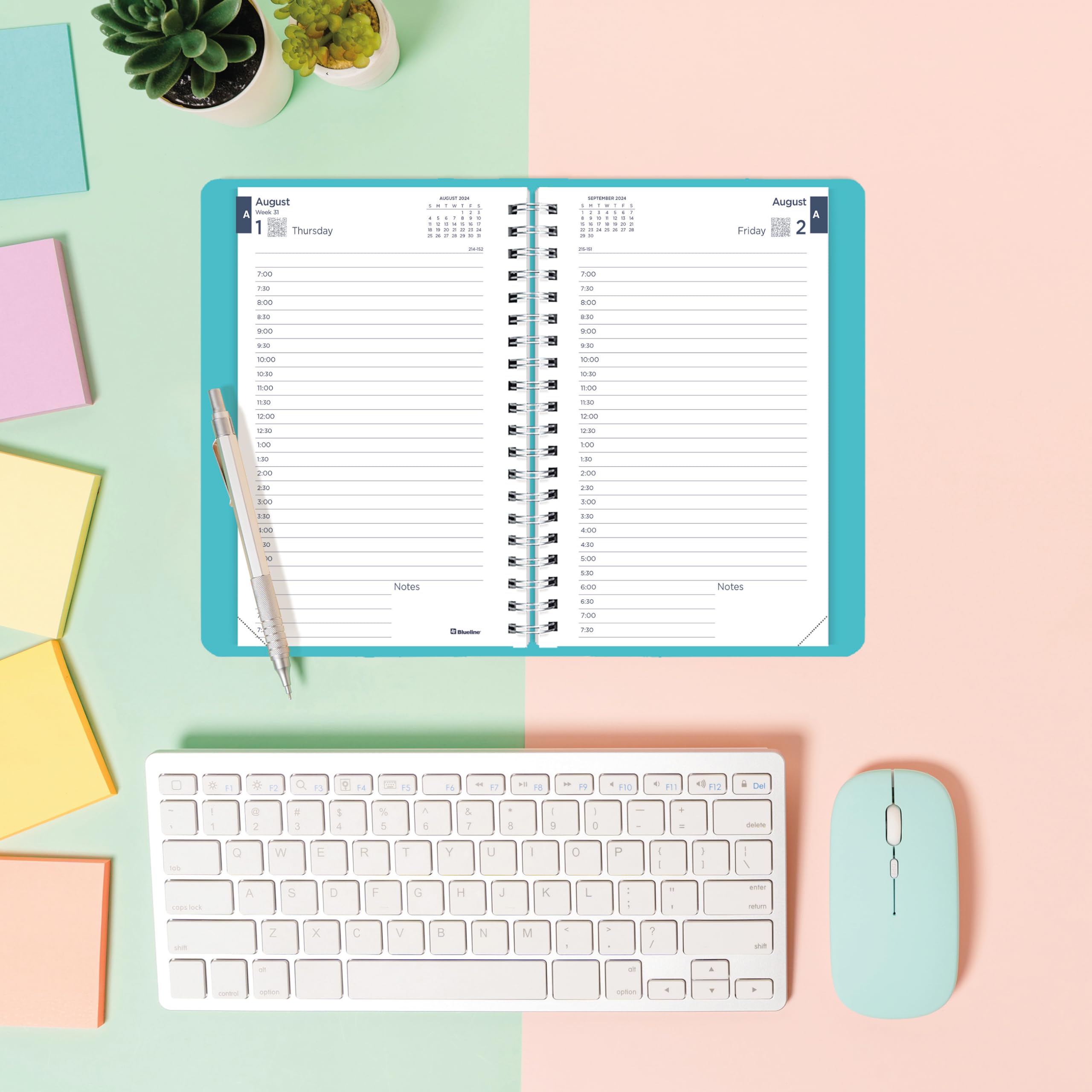 Blueline® 2024-2025 Academic Planner - August 2024 to July 2025 Daily Monthly Organizer with Twin-Wire Binding & Soft Vicuana Cover, 8