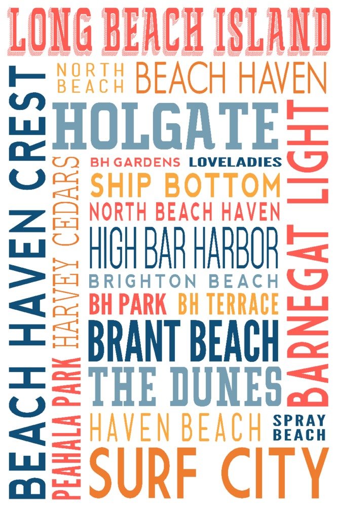Lantern Press Long Beach Island New Jersey Typography Art Print - 12x18 Wrapped Canvas Wall Decor for Coastal Home & Office Decoration
