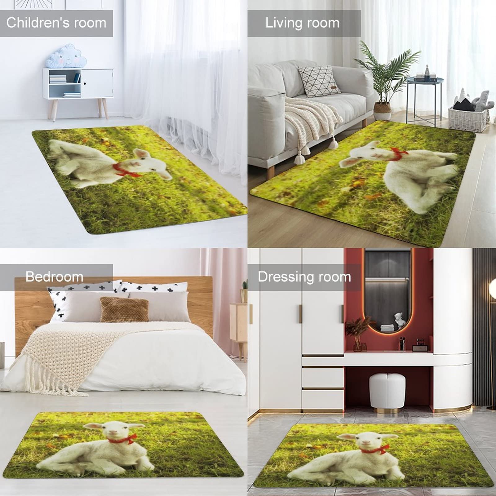Soft Non-Slip Sheep Goat Animal Print Area Rug - 3x5ft Foldable Kids Floor Mat for Nursery, Bedroom, Playroom & Dorm Decor | Cute Home Accent for Girls & Teens